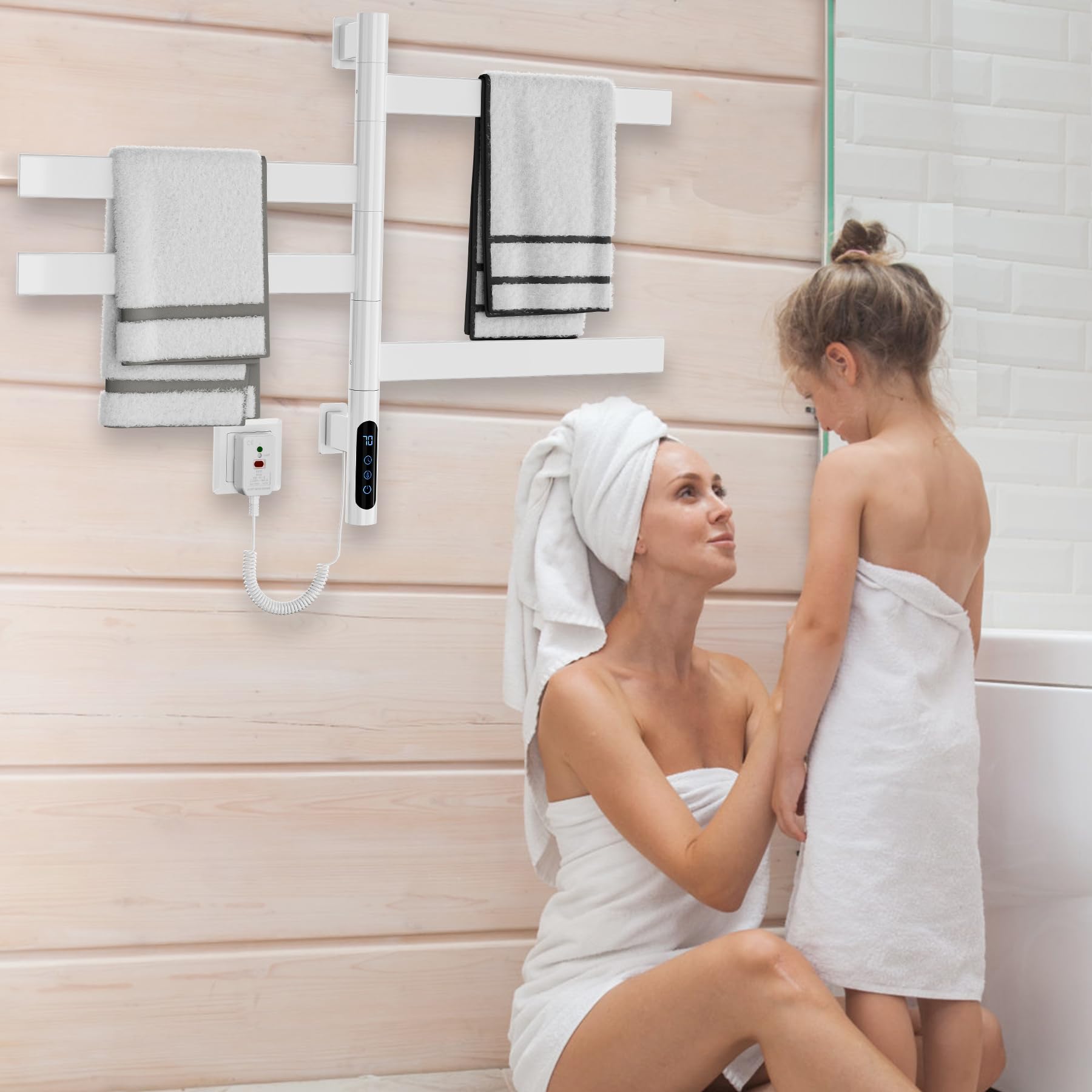 ZOYI 180°Drehung Bad handtuchtrockner elektrisch, handtuchwärmer elektrisch, badheizkörp erelektrisch, handtuchhalter elektrisch, 220v (Weiss)