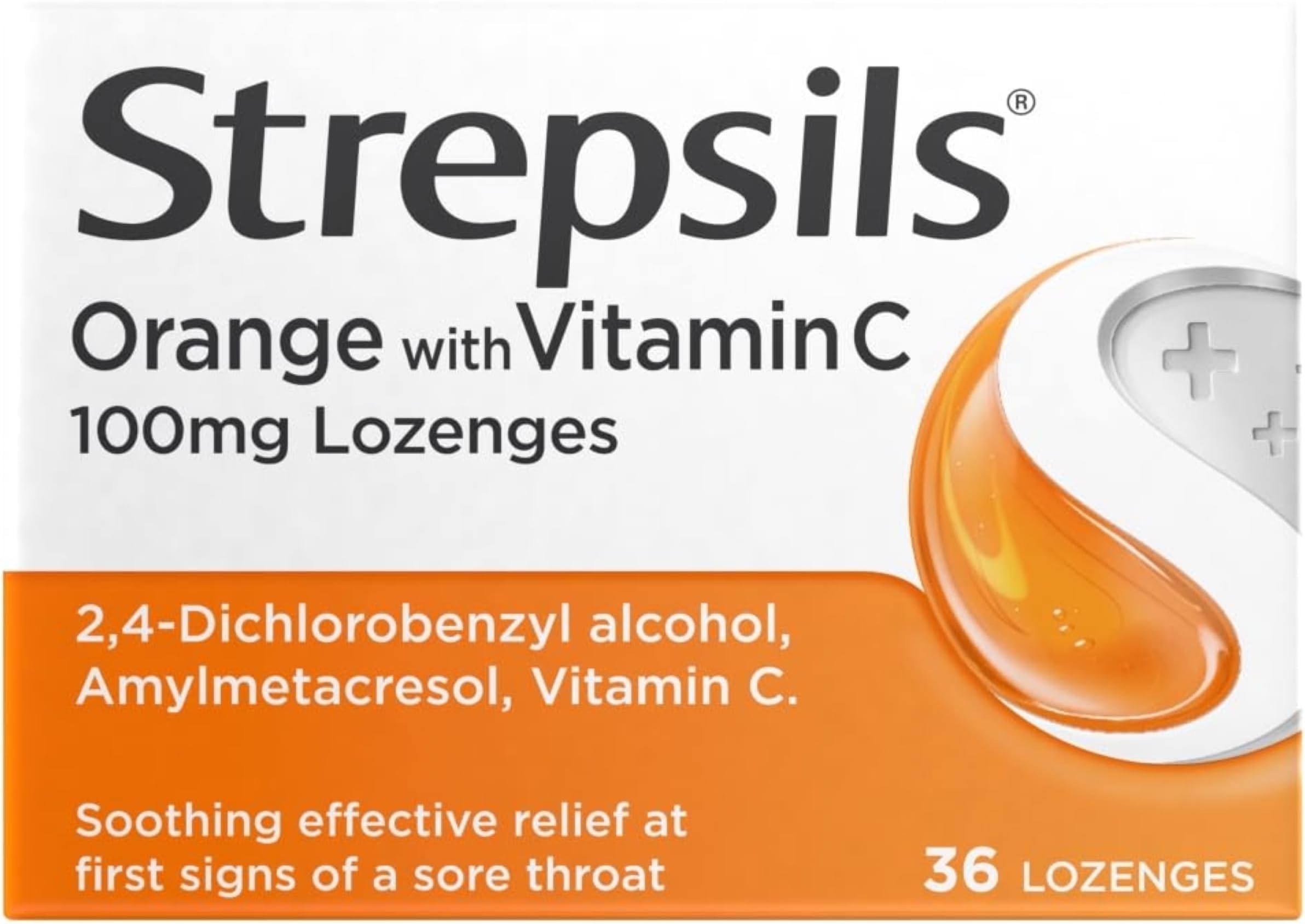 Orange with Vitamin C Sore Throat, 100mg Throat Lozenges, 36 Total, Sore Throat Relief, Soothes Sore Throat, Sore Throat Lozenges, Fast Acting, 2 Hours Relief, Sore Throat, Medication