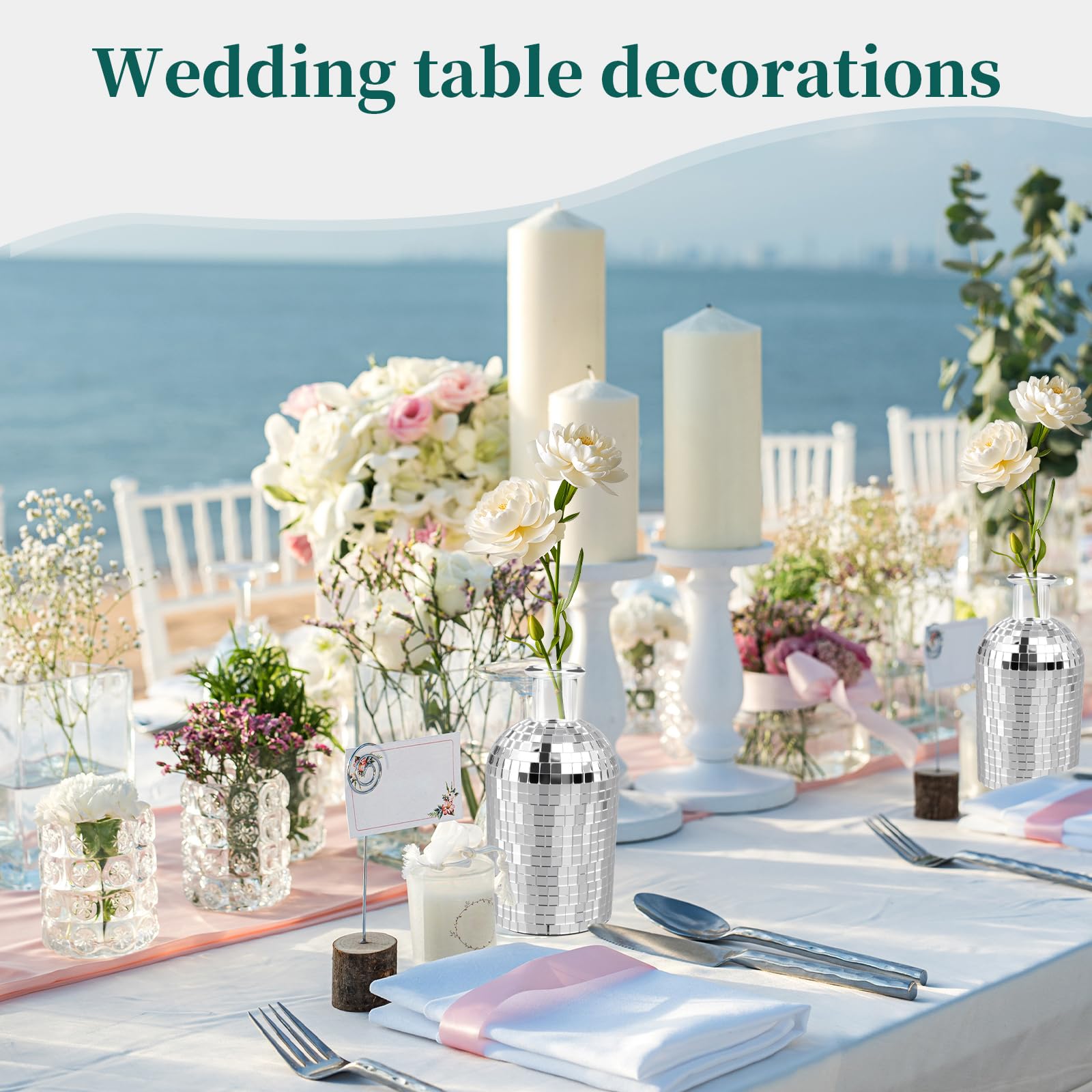 Discokugel-Mini-Vase, 12,7 cm, silberfarben, spiegelnd, kleine Glas-Pflanzgefäß, Discokugel-Vase für Zuhause, Schlafzimmer, Küche, Büro, Innen- und Außenbereich, Hochzeit, Geburtstag