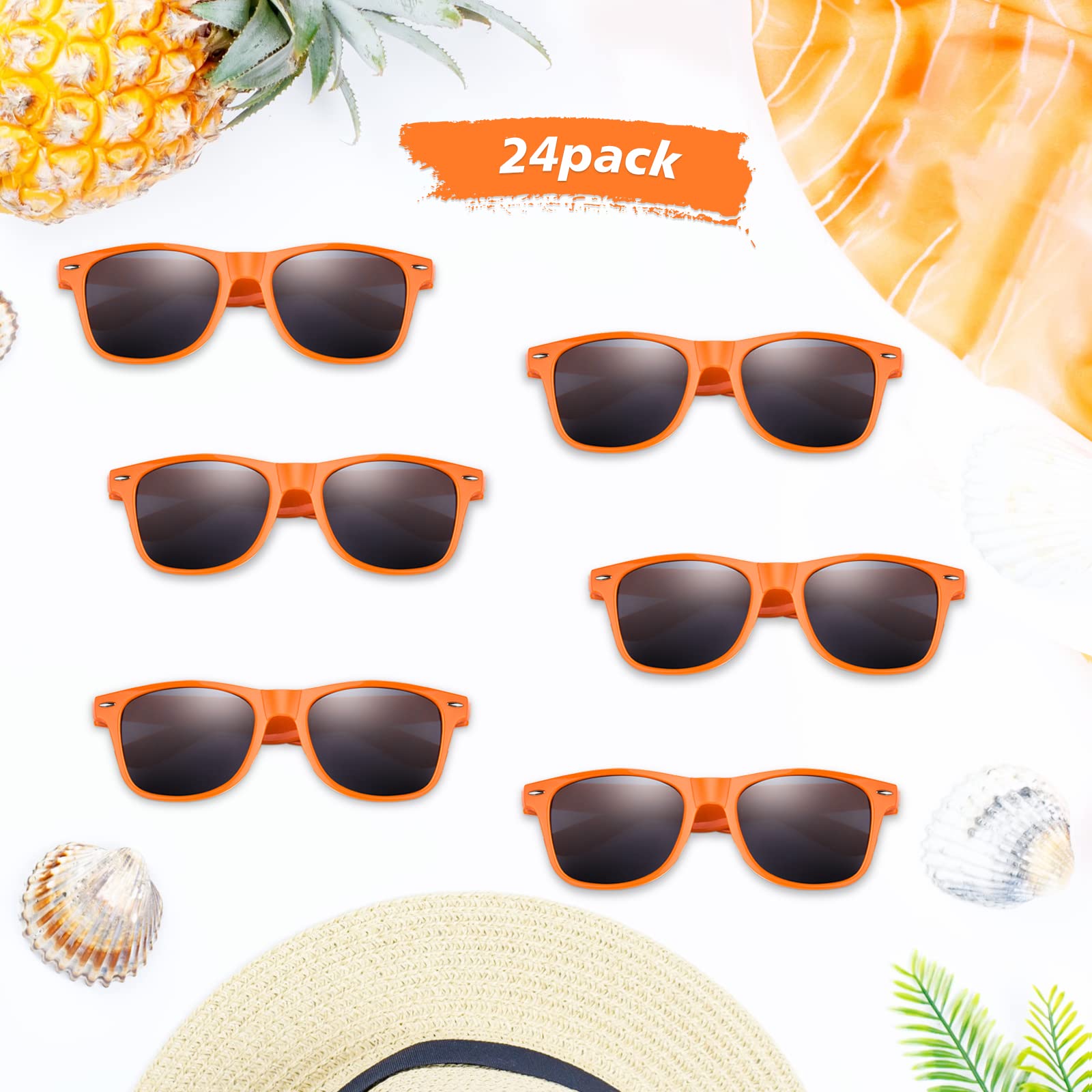 FEPITO 24 Pack Party Sunglasses Bulk for Birthday Party Favors Goody Bag Fillers for Beach Pool Party Toys for Adults, Orange