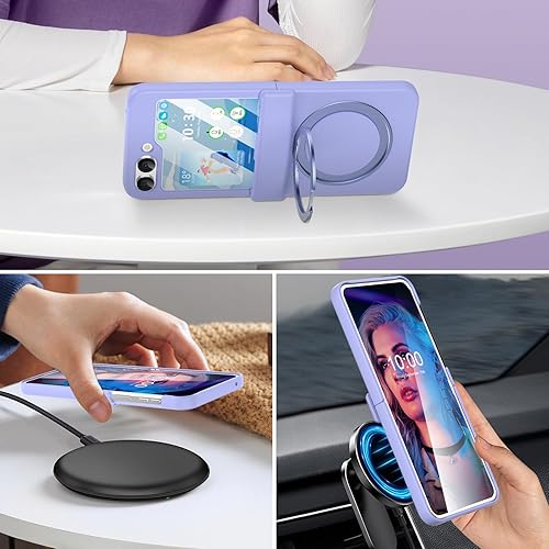 Miniatura 6 de Funda magnética diseñada para el Galaxy Z Flip 5, con protección de bisagra y soporte, compatible con MagSafe, funda protectora delgada para Samsung