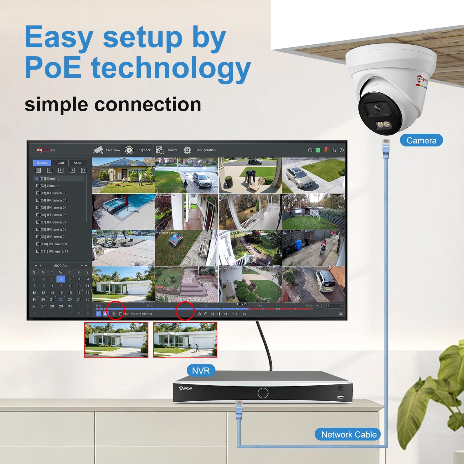 Anpviz Videoregistratore di rete 4K 32Ch per sistema di telecamere di sicurezza domestica, 32 canali 16 porte H.265+ Supporto NVR aziendale 8MP/6MP/5MP/4MP/3MP/1080P Telecamera IP PoE per