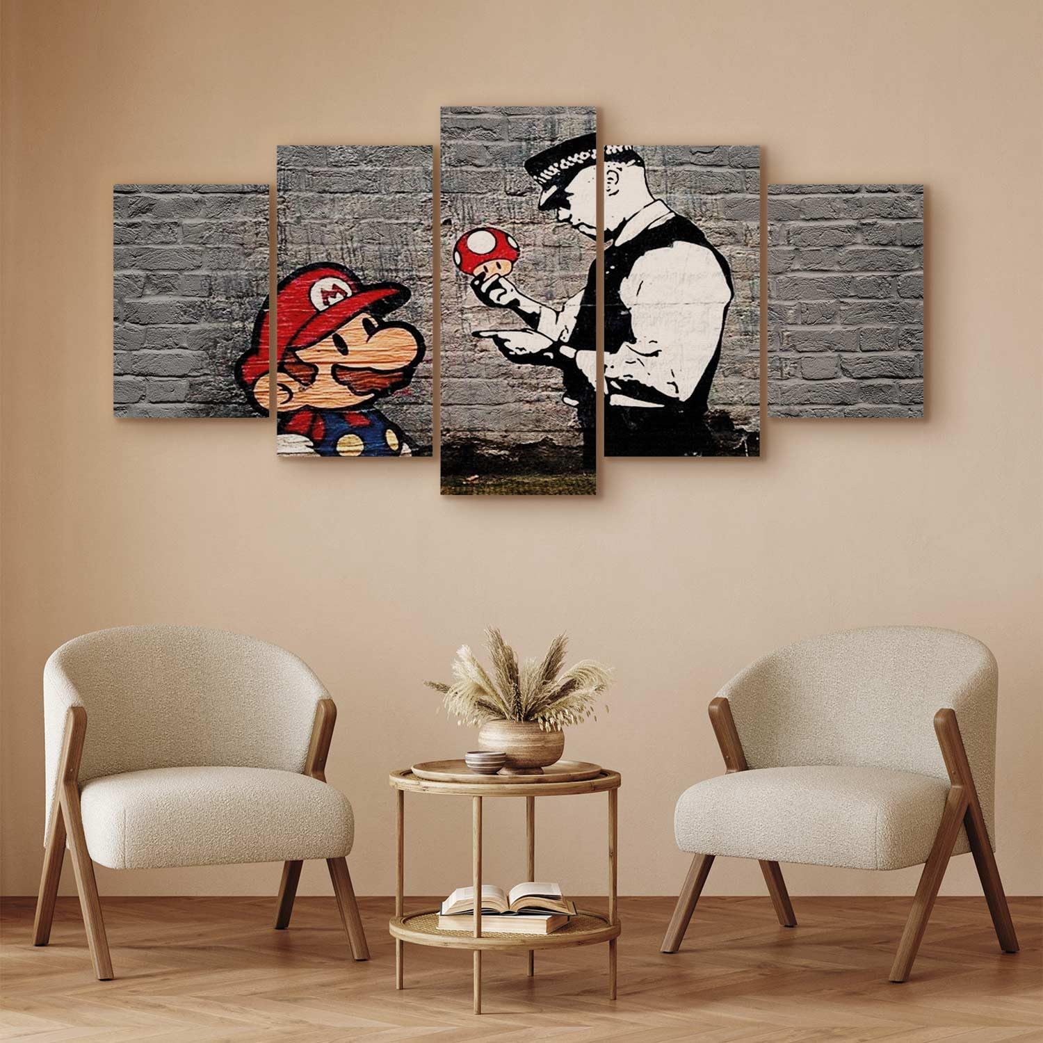 Cuadros B&D XXL - Quadro Moderno Banksy Collage 200x100 cm 5 Pezzi - Stampa su Tela Grande - Quadri Moderni Componibili Camera da Letto Matrimoniale - Stampe da Parete Arte - Poliziotto i-B-0040-b-m