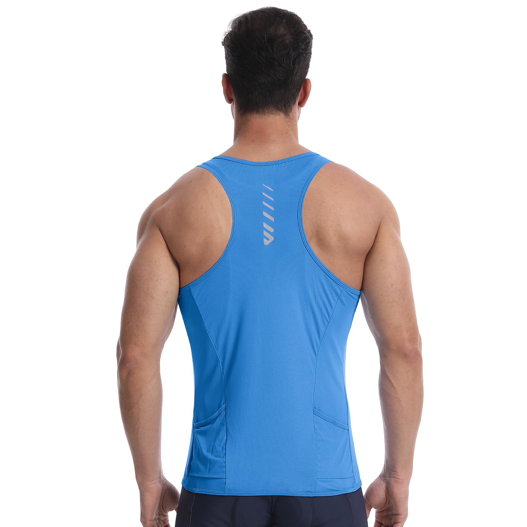 Lo.gas Radtrikot Herren Ärmellos Rennrad Trikot – Angenehm kühlend leicht Fahrradtrikot mit Taschen Ideal für Fitness, Alltag – Blau, S