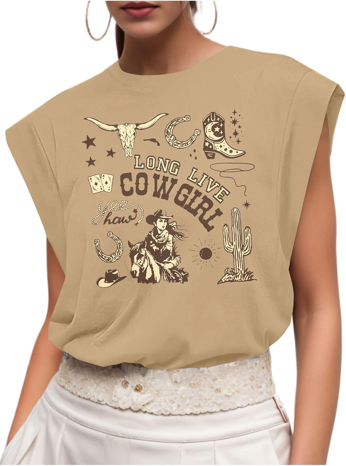 Western Cowgirl Tank Tops Women Country Music Cap Sleeve Crop Top Rodeo Cowboy Graphic Tee Shirt