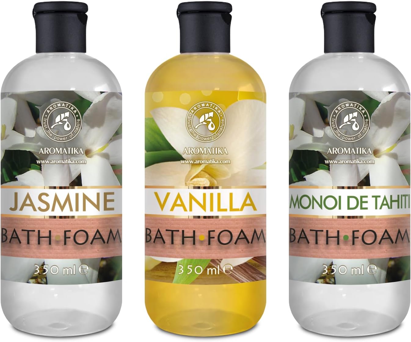 Bath Foam Set Vanilla & Jasmine & Monoi de Tahiti 3x12Fl Oz- Body Care - Beauty - Bathing - Body Care - Wellness - Relax - Aromatherapy - Spa - Exotic Aroma - Bubble Baths