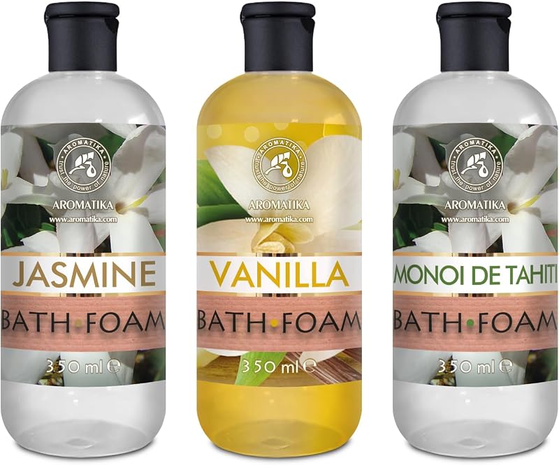 Conjunto de Espumas para Banho AROMATIKA Baunilha, Jasmim e Monoi de Tahiti, 3 x 350 mL