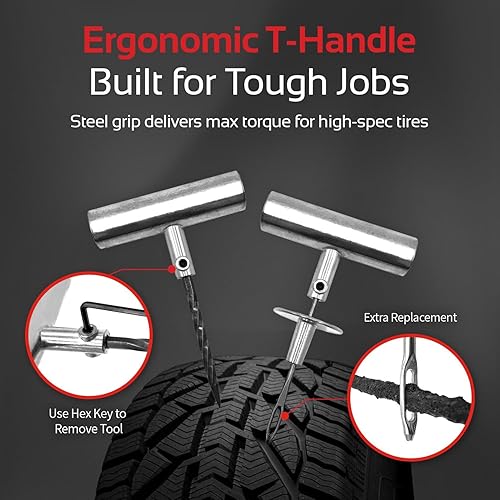 Miniatura 3 de CTR Kit de tapones de neumáticos de alta resistencia, kit de reparación universal de neumáticos todo en uno con enchufes, herramientas profesionales