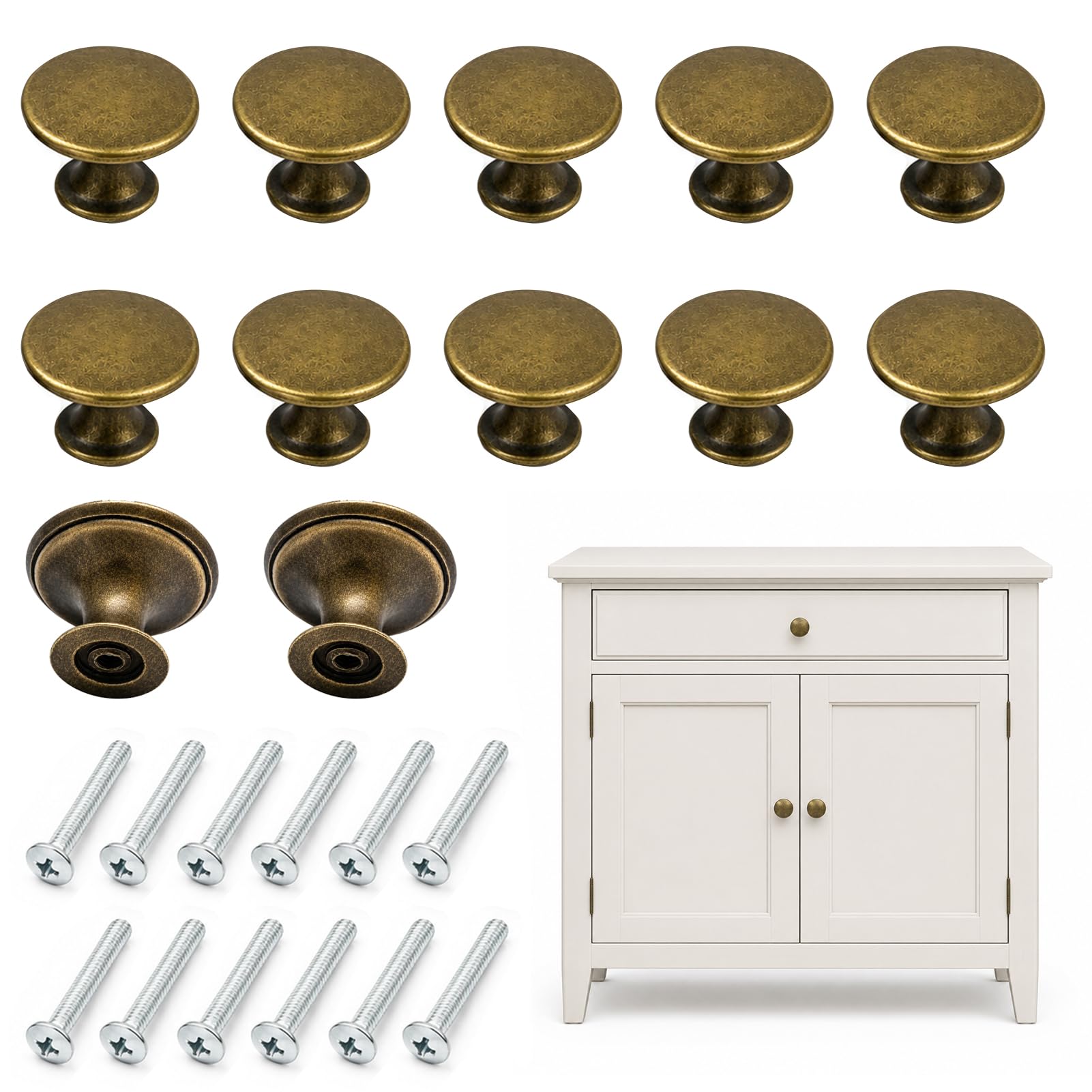Luminor Peak 12Pcs Vintage Drawer Knobs, Cupboard Handles Knob Round Bronze 30mm Round Cupboard Knobs with Screws Small Cabinet Door Knobs for Wardrobe Kitchen Cupboard Drawer Furniture Handles Pulls