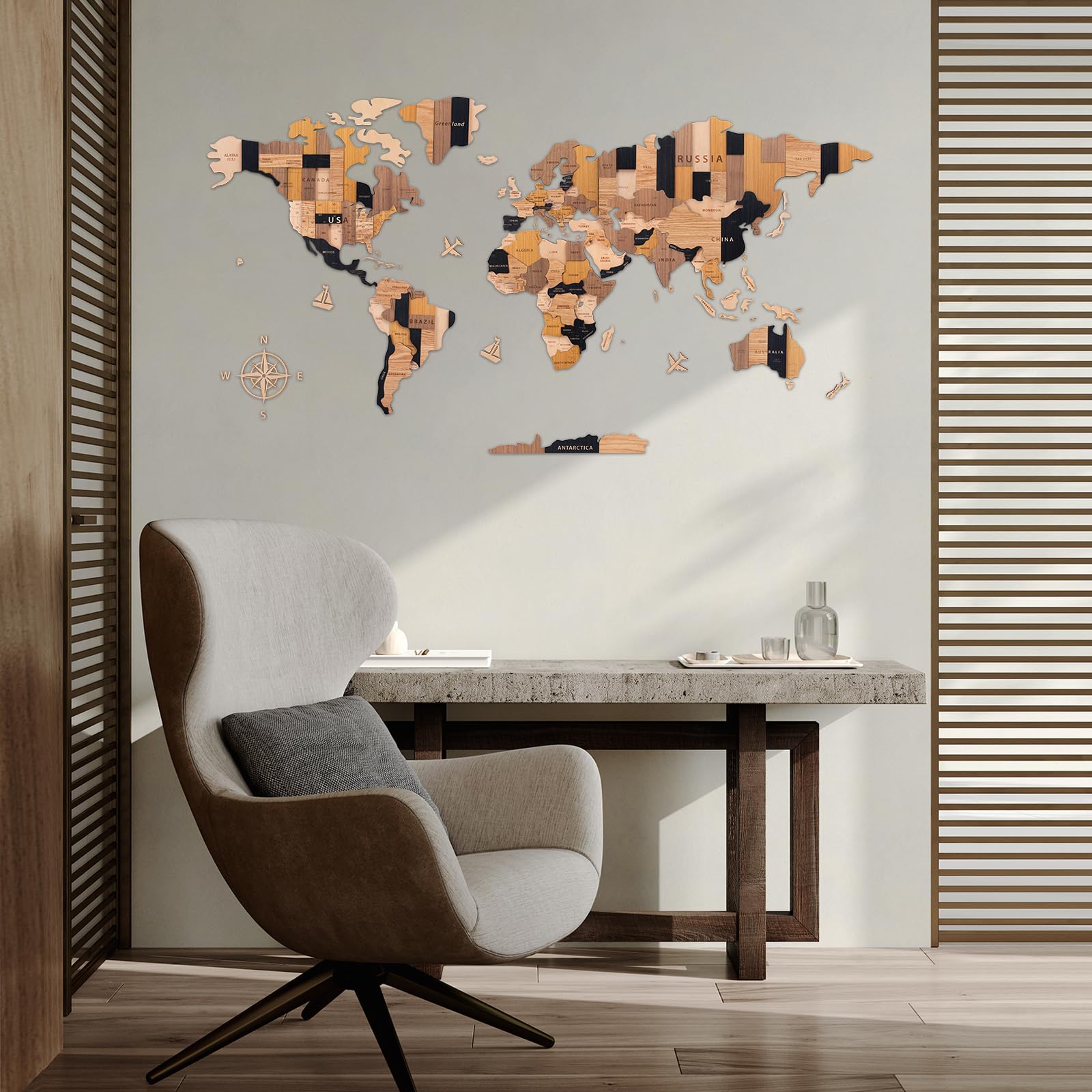 Mapa del mundo de madera en 3D, mapa decorativo del mundo de madera arte de pared multicapa, arte de decoración de pared para el hogar y la oficina, regalo para todas las ocasiones, 150 x 85 cm