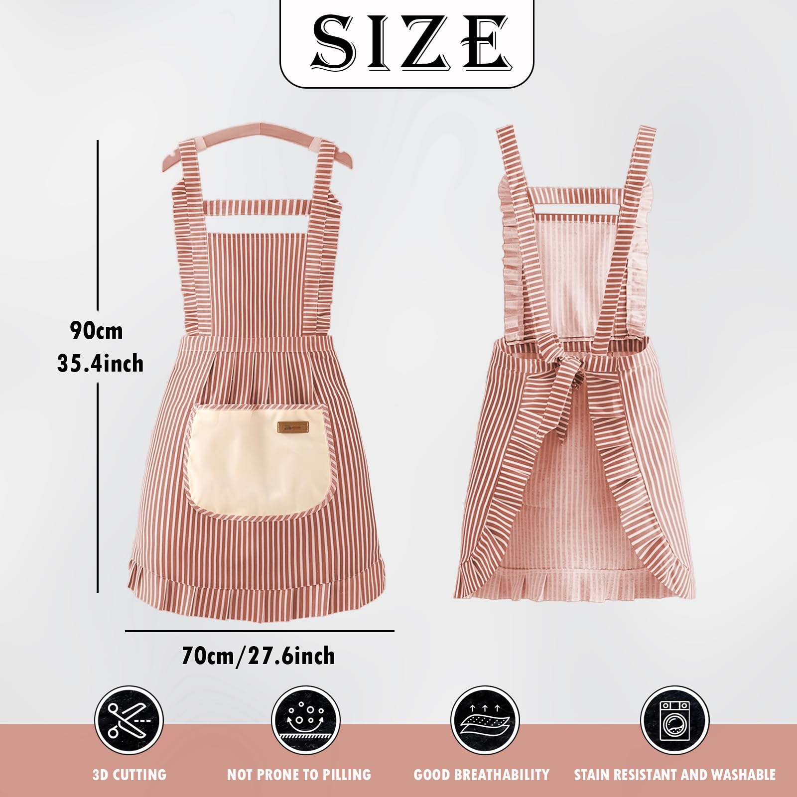 JYJLLM Floral Aprons for Women - Flower Aprons for Cooking & Gardening, Easy Clean (Red Stripes) - Image 2