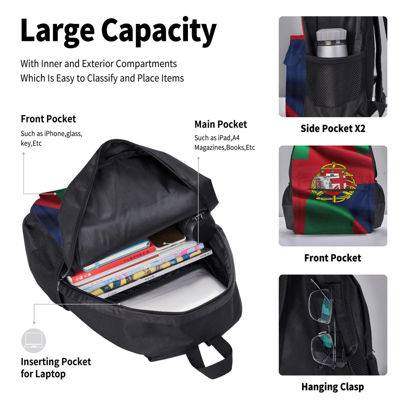 Zaino, borsa portapranzo, astuccio, set da 3 pezzi, per lavoro e