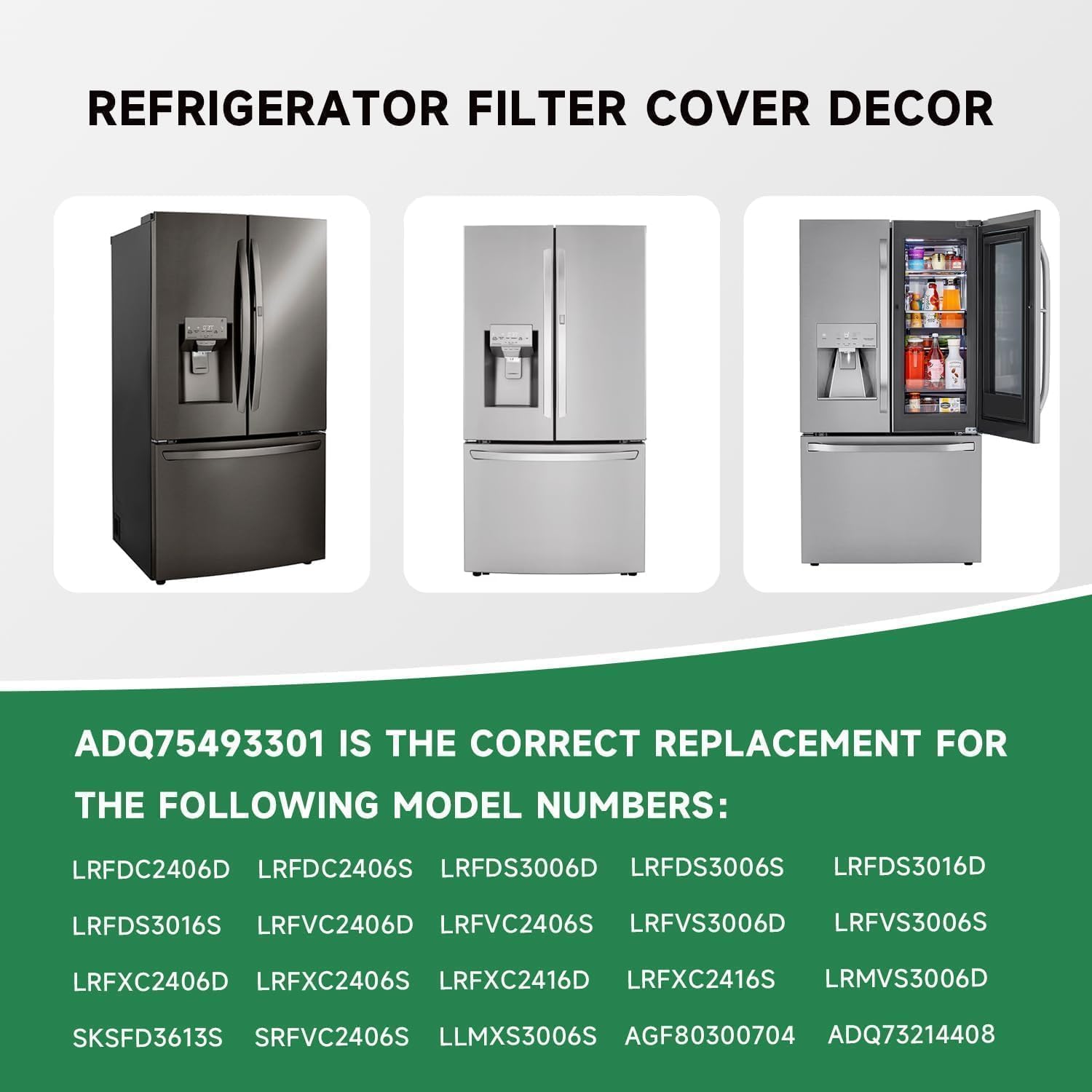 ADQ75493301 Refrigerator Fresh Air Filter Cover Air Filter Cover Replacement Compatible with LG Refrigerator Parts LRMVS3006S LRFDS3016S LRMDS3006D LRMVC2306S LRFDS3016D LRFXC2416S LRFXC2416D LRMDS300