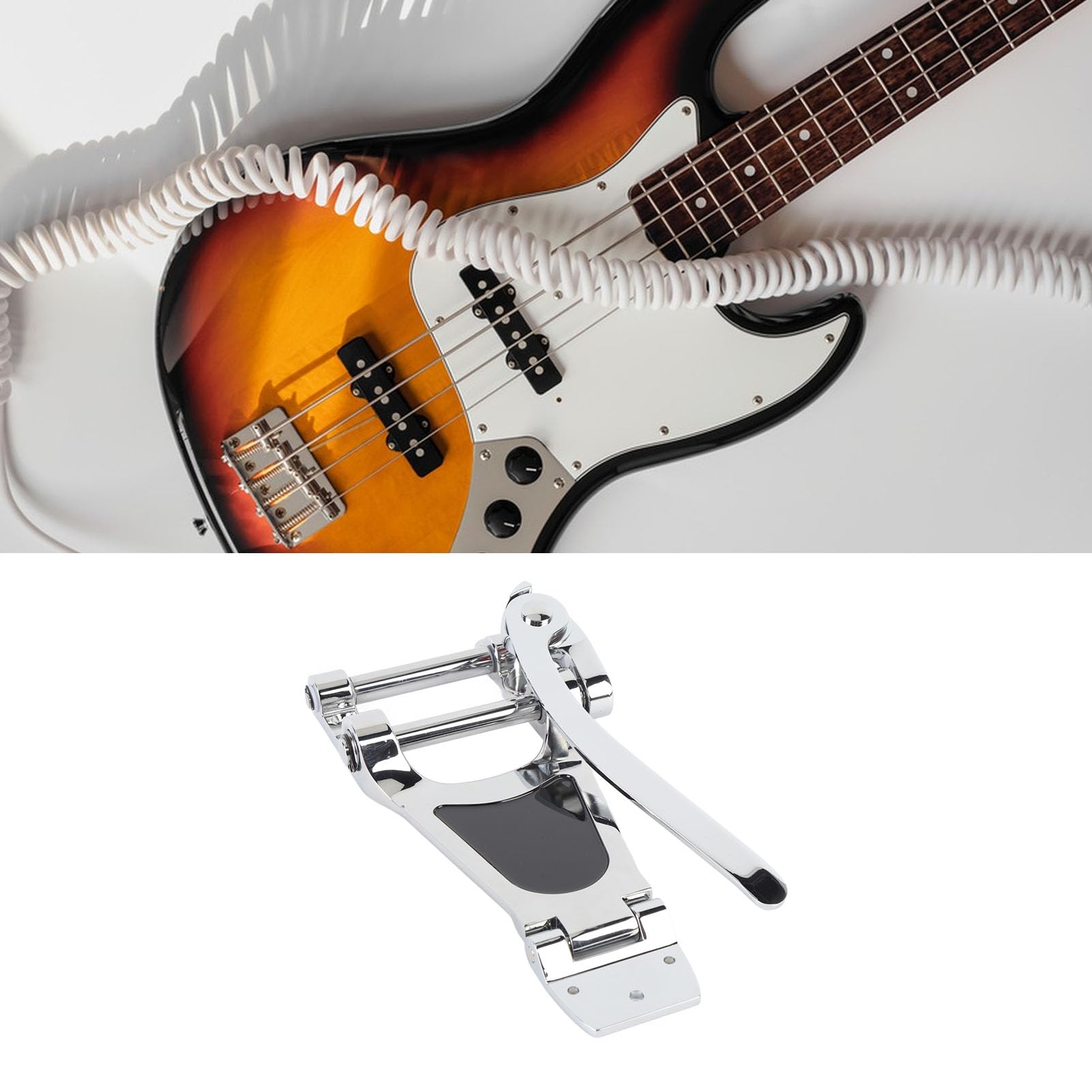Jeffergarden Cordal de Guitarra Compatible con Guitarras Eléctricas Huecas de Jazz Unidad de Trémolo de Aleación de Zinc Barra Fija con Rodillo, Puente de Jazz Cordal de Vibrato para Guitarra (SILVER)