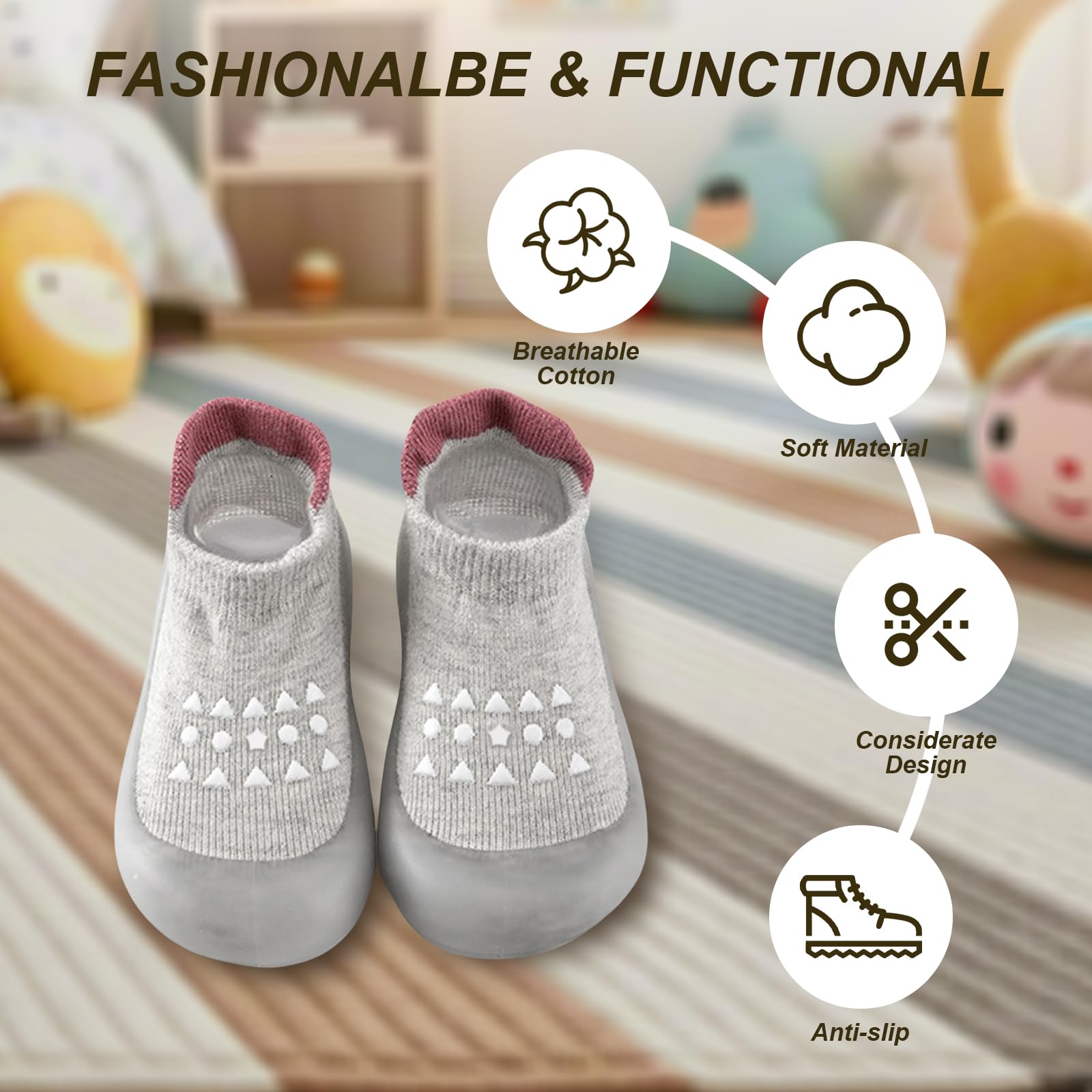 flintronic Scarpe per Primi Passi per Bambini, Sneakers con Suola Morbida Antiscivolo per Bambini, Scarpe da Passeggio per Neonati Traspiranti, Scarpe per Bambini con Suola in Gomma Morbida