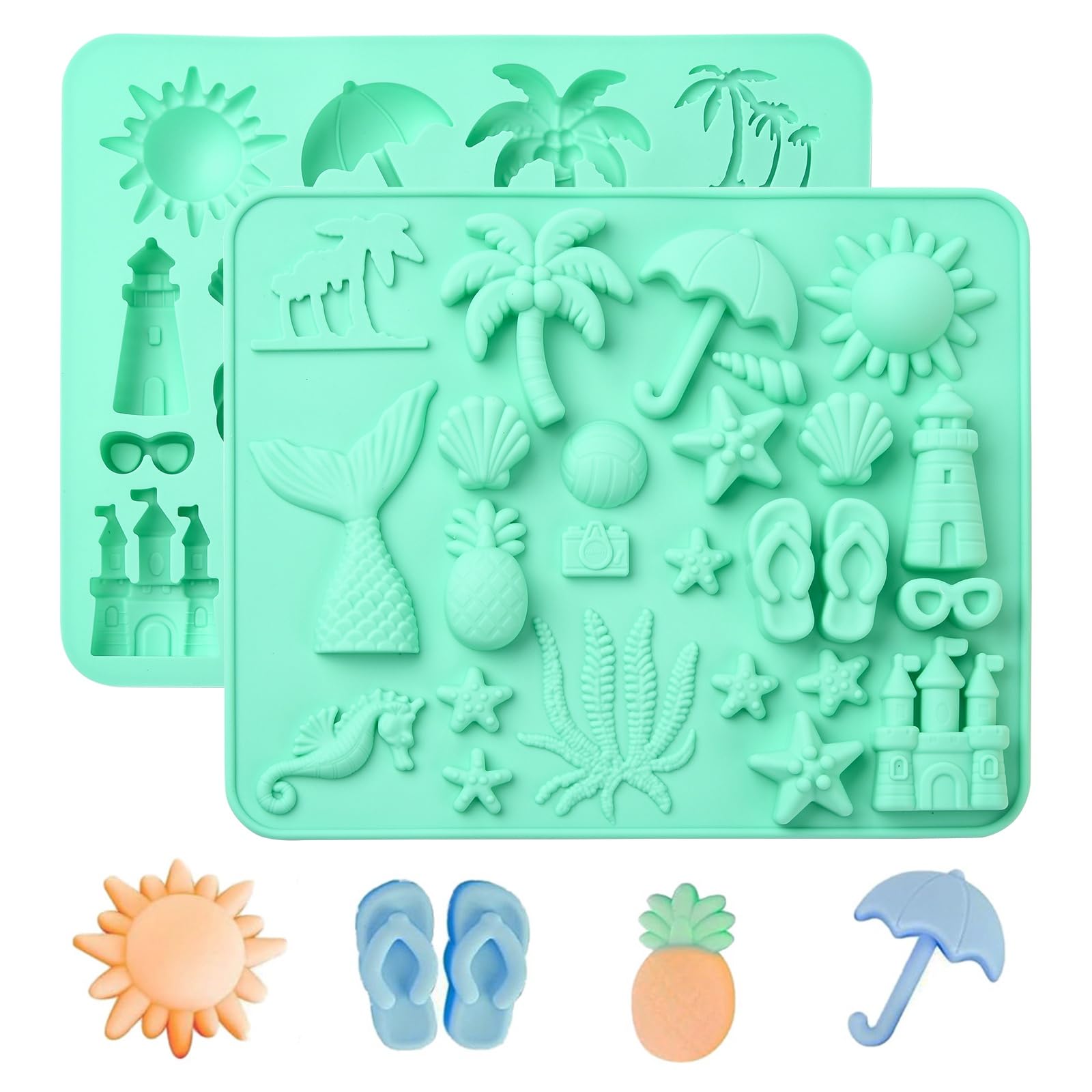 UR URLIFEHALL 2 Pcs Beach Theme Silicone Moulds Starfish Coconut Tree Seashell Chocolate Moulds for Cake Decorations Candy Biscuit DIY Crafts