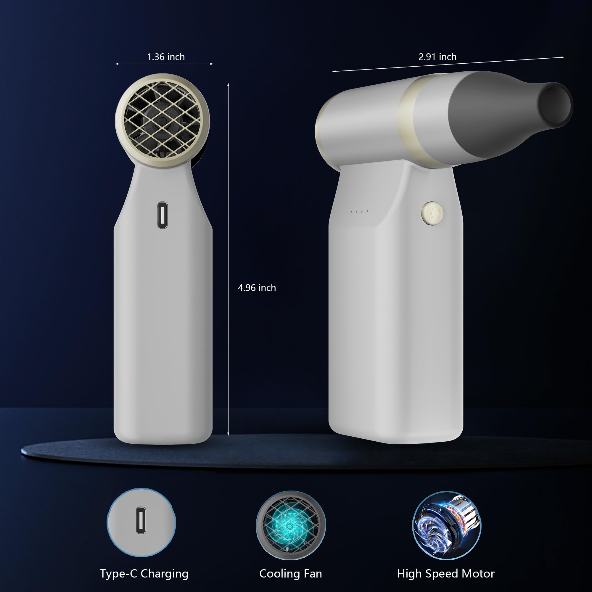 Shsuert Duster Electric Blower Turbo Fan,100000 RPM Portable Rechargeable Pocket-No Canned Air Duster Blower for Computer Keyboard Cleaning,Hair Drying,Camping,Outdoors,Travel (White)