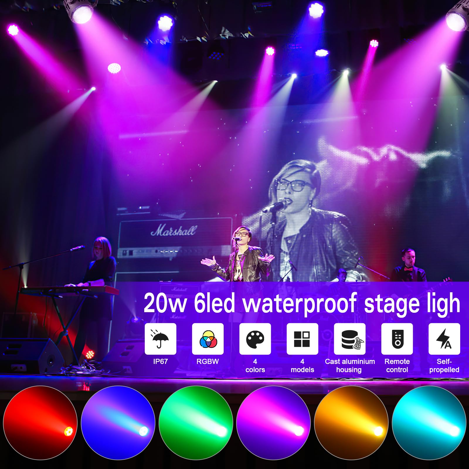 2PCS 6 x 3W IP67 Impermeabile LED Par, RGBW 4 in 1 LED Luce Palco con Telecomando Luci da Discoteca Festa, per Prestazione all'Aperto, Prati, Feste, Bar, Palchi, Spettacoli di Festival