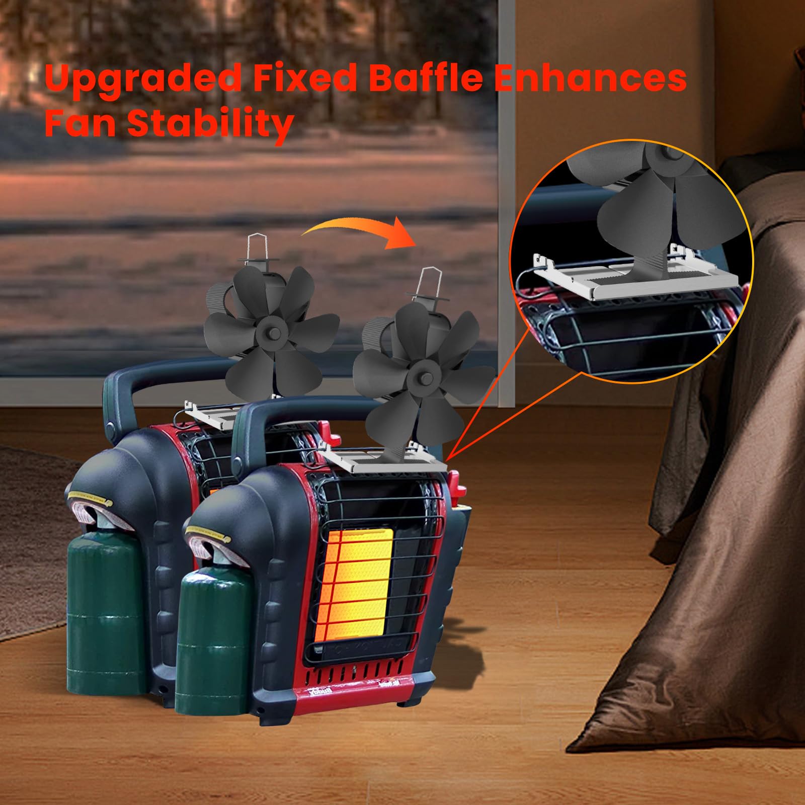 Wood Stove Fan and Buddy Heater Fan Include Tray Bracket, Heat Powered  Fireplace Fan for Outdoor Camping/Indoor Use