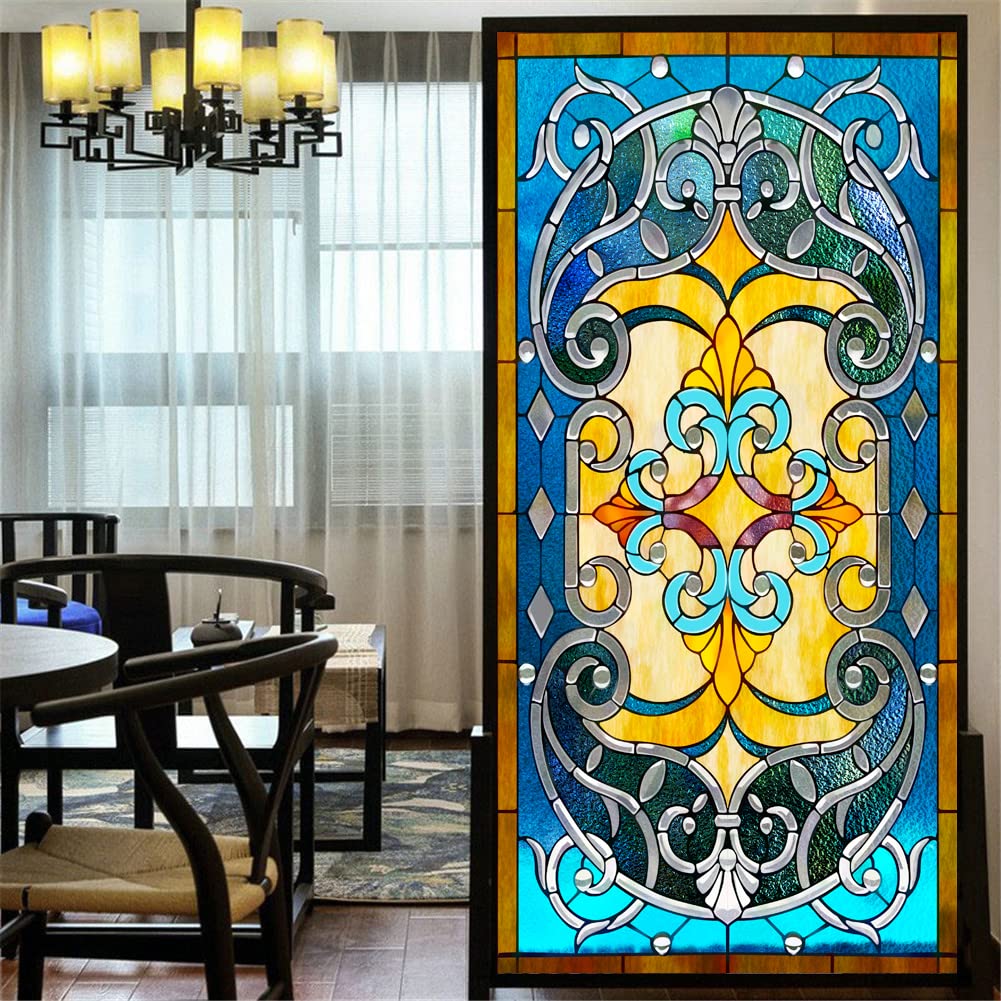 Privacy Windows Film Church Style 95 Stained Glass Window Stickers Static Cling Decorative Frosted Films Customized Size Coverings 19.7/''x47.2/''(50x120cm)