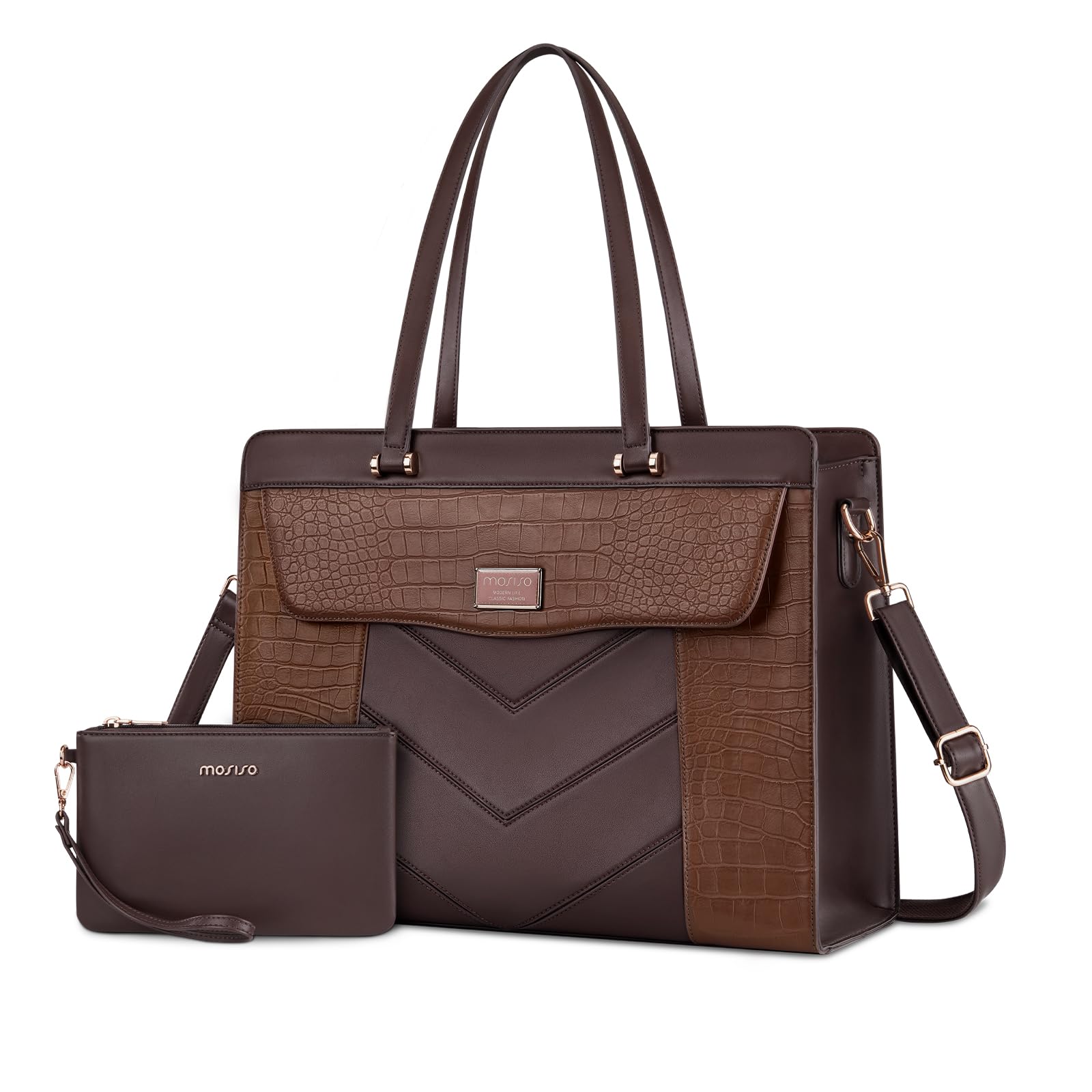 MOSISO Tote Computertas voor dames, 15,6 inch, PU-leer, groot volume, handtas & clutch & computertas, waterdicht, krokodillenleer, werk, voor kantoor en zaken, bruin MOSISO Tote Computertas voor dames, 15,6 inch, PU-leer, groot volume, handtas & clutch & computertas, waterdicht, krokodillenleer, werk, voor kantoor en zaken, bruin
