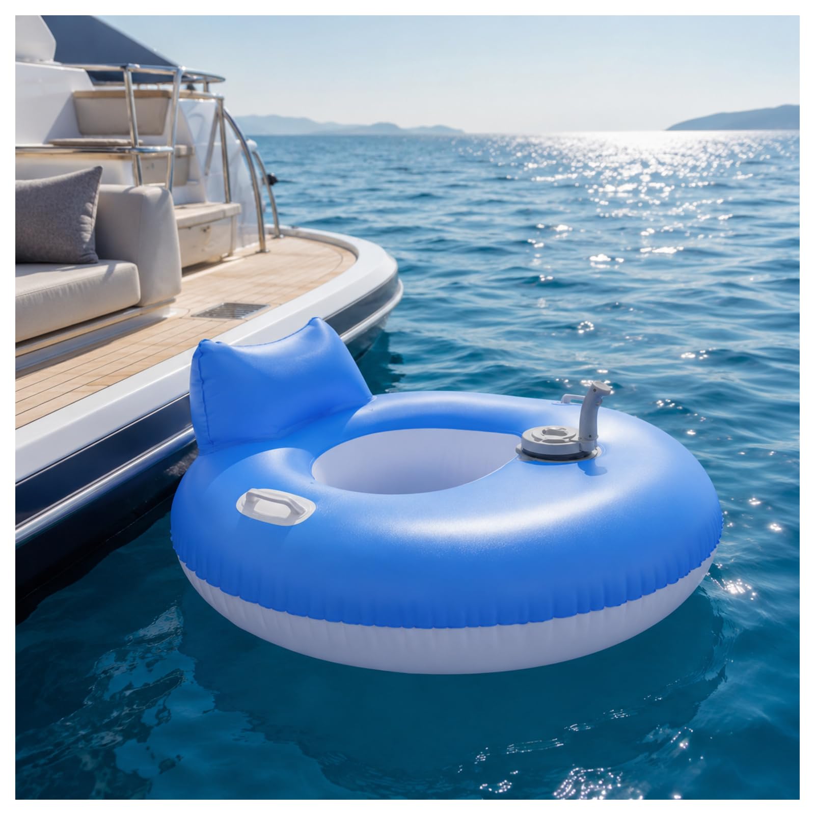 ZHENYUWANG Electric inflatable lounge chair, suitable for pools, lakes, and beaches. Round