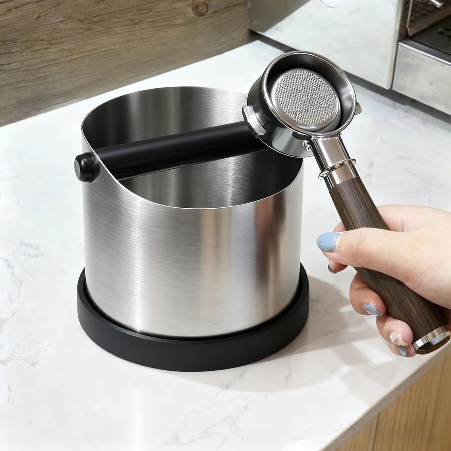 Abklopfbehälter für Siebträger: 700 ml Edelstahl Knock Box Espresso - Kaffee Abschlagbehälter & Siebträger Zubehör für Delonghi Sage Ninja Siebträgermaschine - Sauberes Kaffeesatz-Recycling