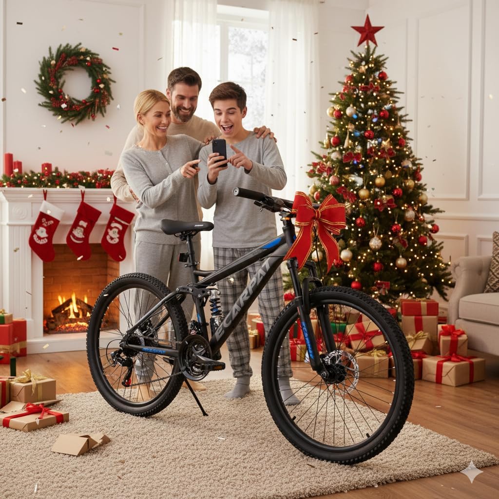 Ecarpat Mountain Bike 24 26 27.5 Inch, Dual Full Suspension Mens Womens Bike, 21 Speeds Dual Disc Brake Carbon Steel Bike, Boys Mens Mountain Bike for School Work Summer Camping, Birthday Gift Choice