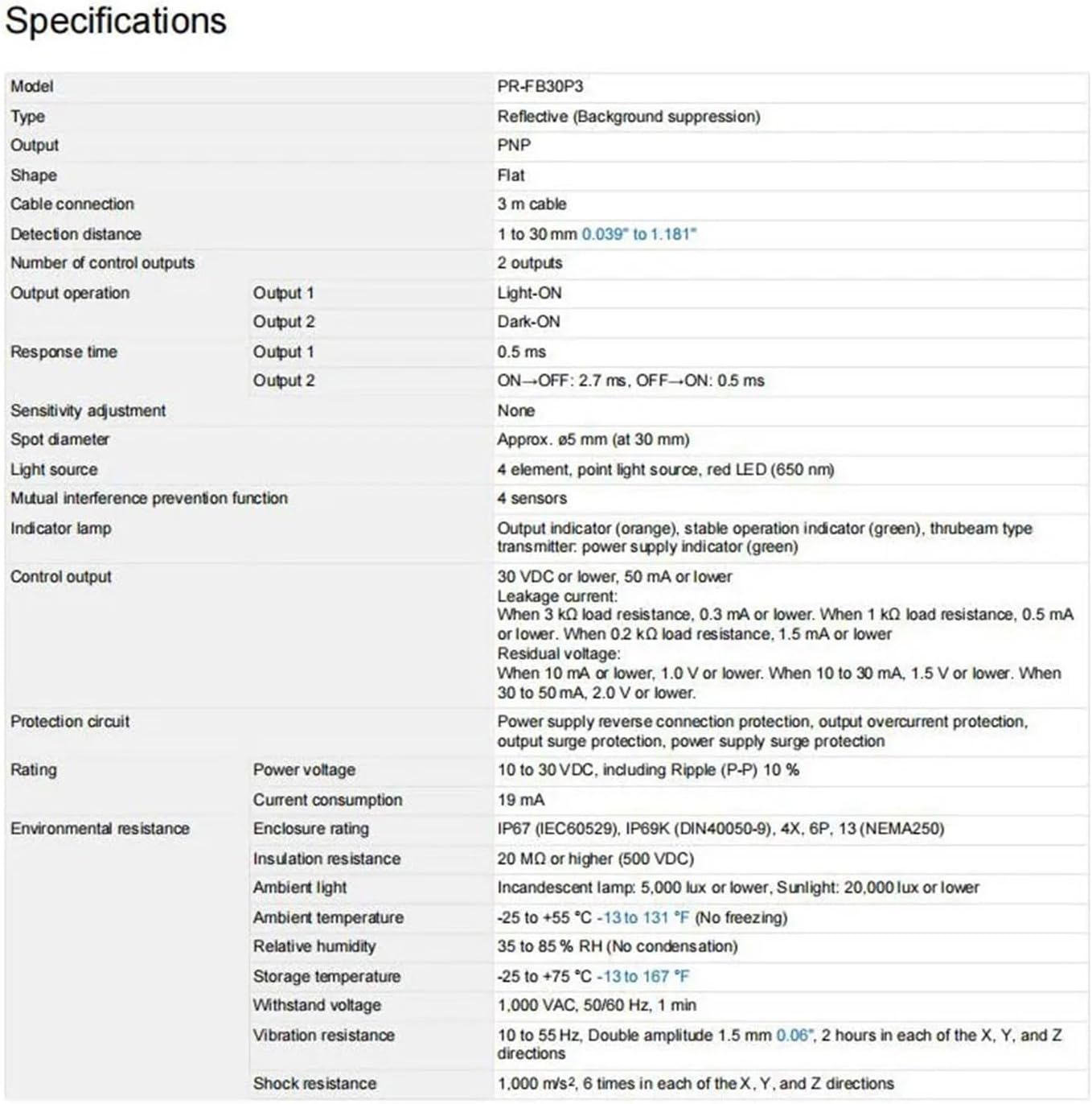 PR-FB30P3 photoelectric Switch Sensor