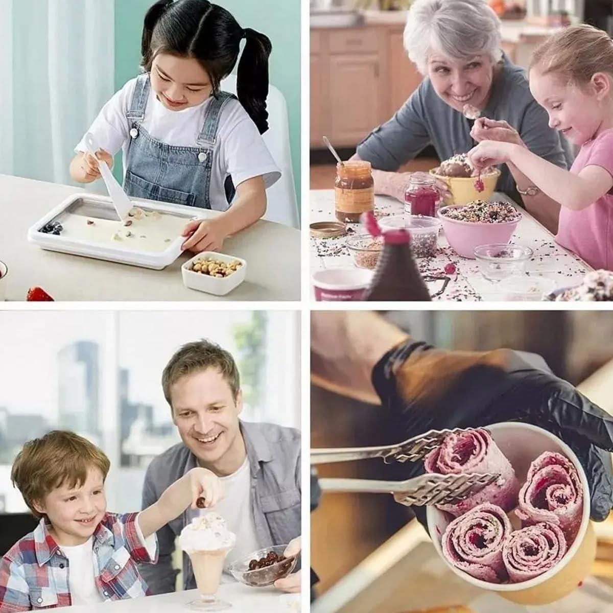 Ice Cream Rolls Maker do robienia lodów "zrób to sam" – maszyna do robienia lodów z 2 szpatułkami, dla dzieci i rodziny, kolor biały, 17 x 22 cm