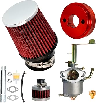 طقم محول فلتر هواء المكربن عالي الأداء من JMCHstore لـ FRP GMB100 Coleman CT100U CC100X 98cc، محرك Predator 79cc 3HP، دراجة صغيرة Massimo MB100 79cc، SK100 CK100 Go Kart، أحمر