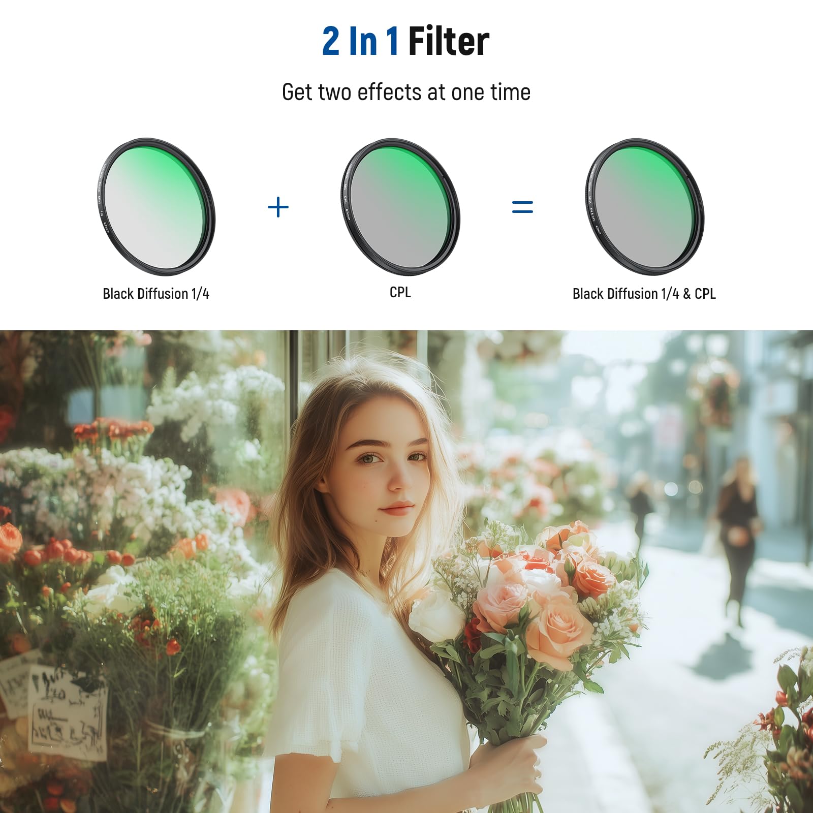 NEEWER 2in1 67mm Filtro CPL e Balck Diffusion 1/4 a Clip Compatibile con Samsung S25 Ultra Google Pixel Huawei Xiaomi,Polarizzante Circolare per Obiettivo Telefono,Kit Accessori per Fotografia,FL-B36
