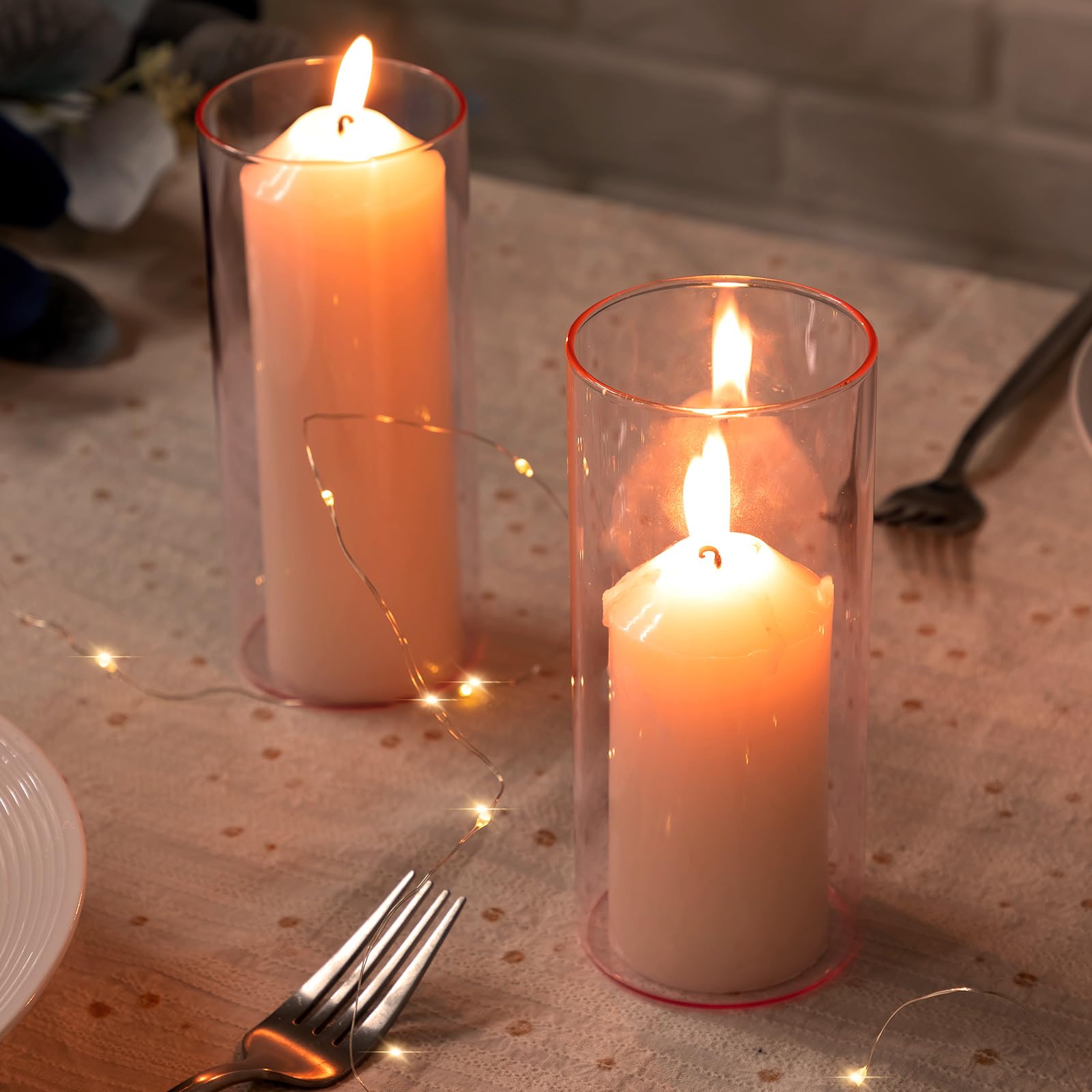 12 Sets Ziliny Clear Glass Cylinder Vases Hurricane Candle Holder 6 Inches Tall Decorative Flower Vases for Centerpieces Table Floating Candles Holders Wedding Home Decor Party (Pink)