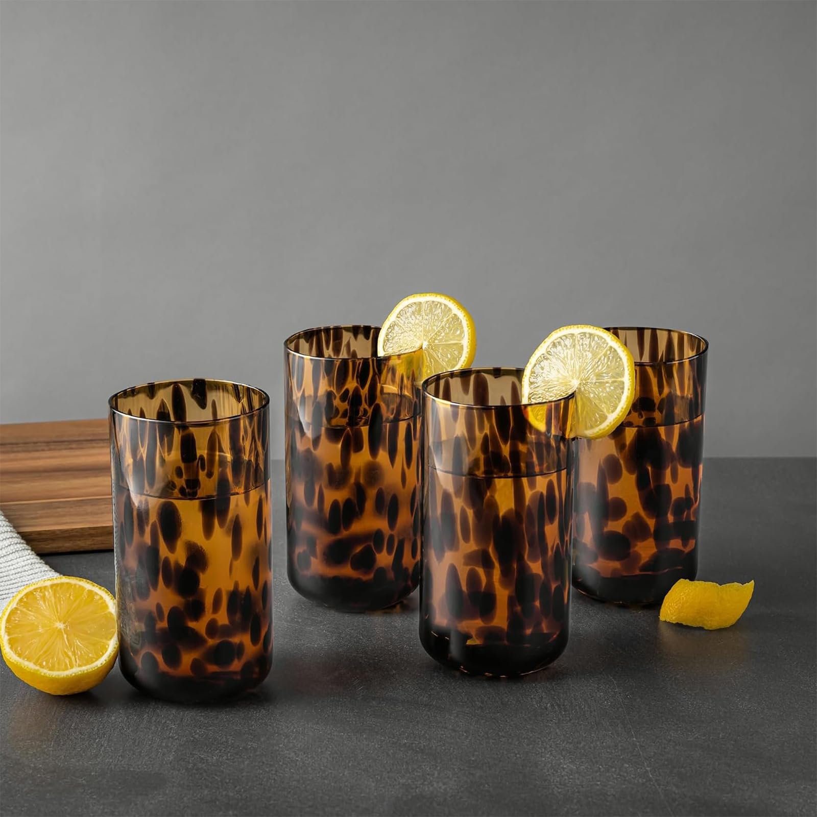 Set aus 6 Cocktailbechern mit Schildpatt-Look, braun, stilvoll, ohne Stiel | 591-ml-Cocktailbecher: schicke, stiellose Rocks-Gläser aus Glas – ideal für Gin, Tequila, Wodka & Softdrinks