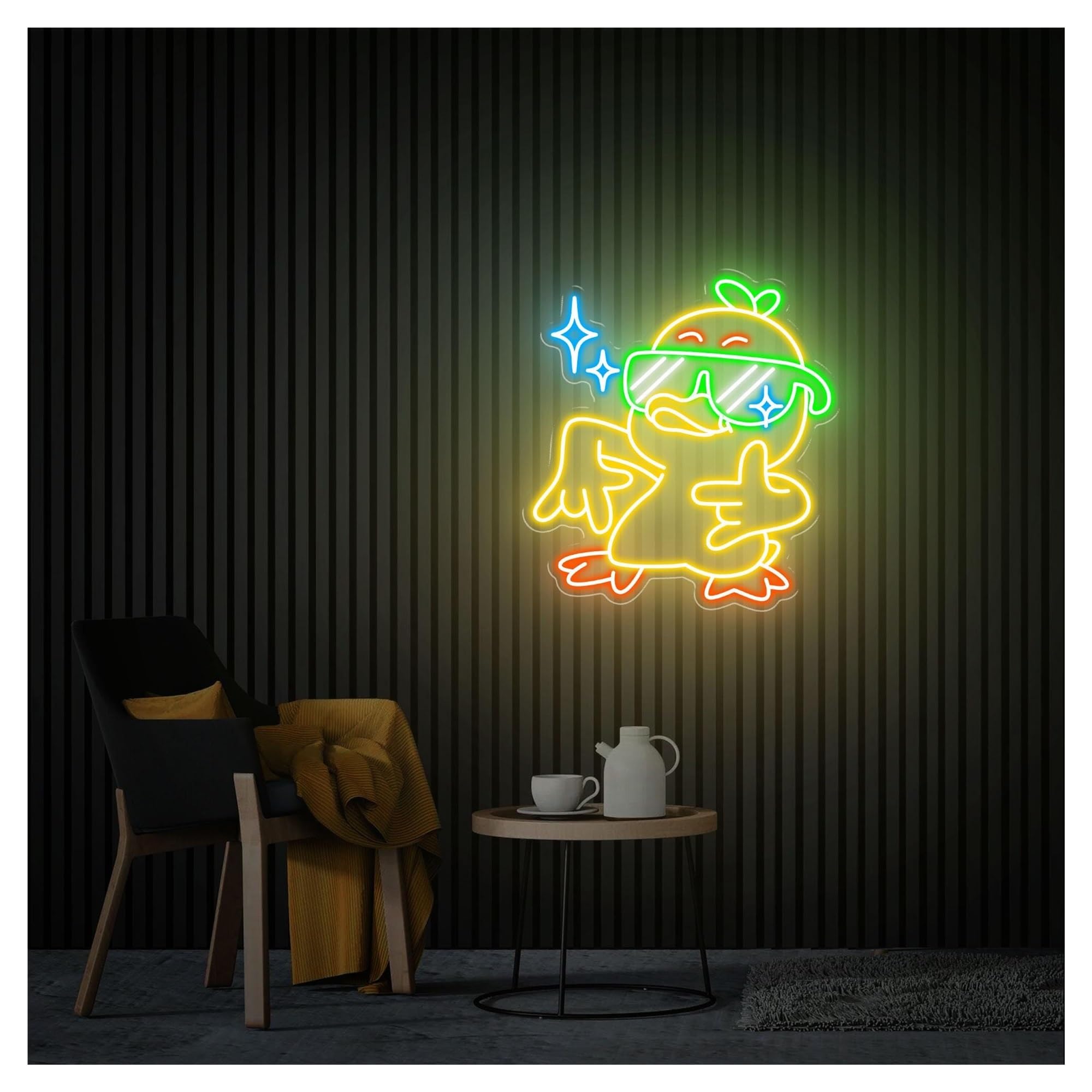 RONGCH Hanging Art Signs Rock Duck Neon Sign,Suitable for Bedroom Wall Decor with Dimmable 46cmx50cm(E)
