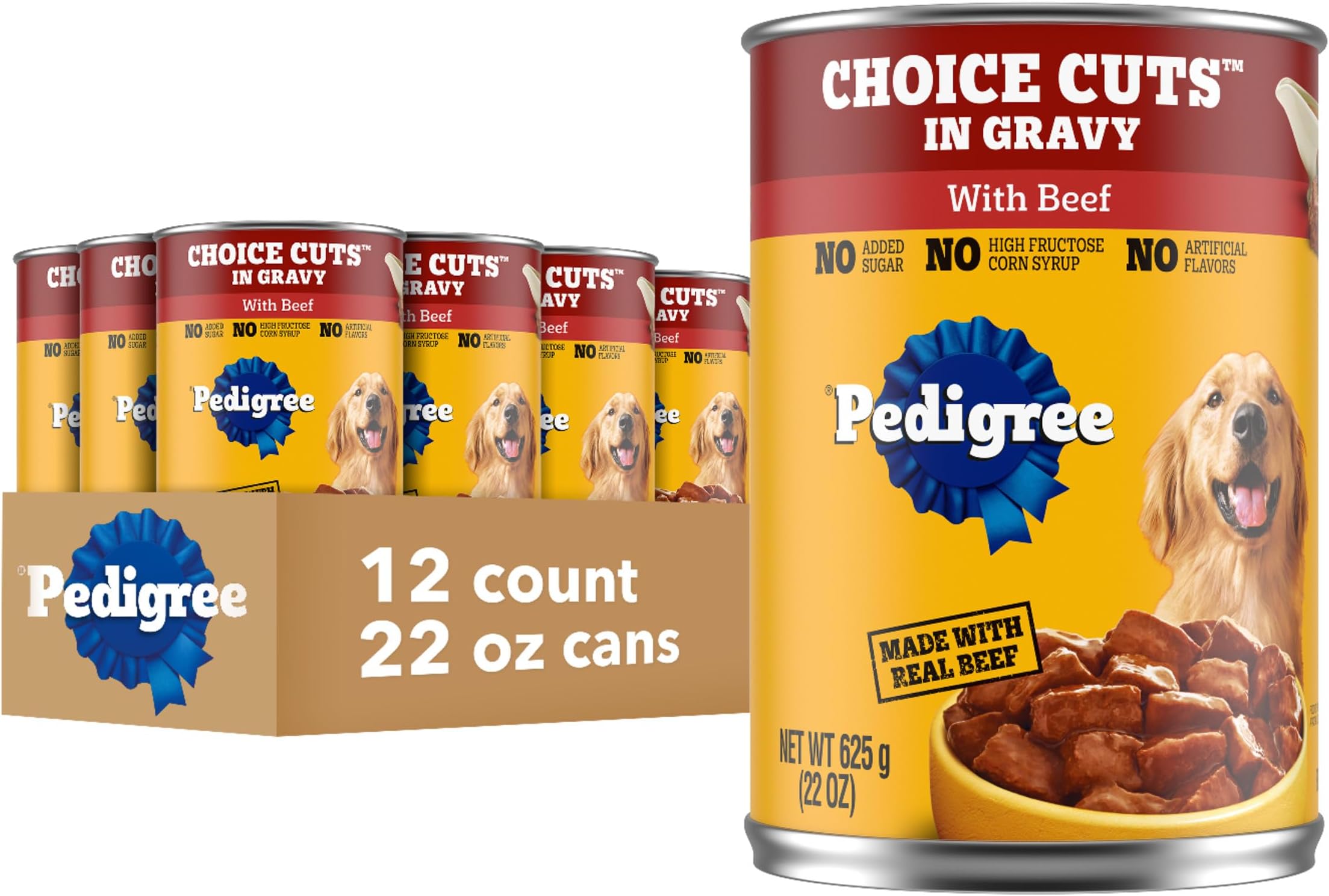 Pedigree Choice Cuts In Gravy Adult Canned Soft Wet Dog Food With Beef, 22 oz. Cans (12 Count, Pack of 1)