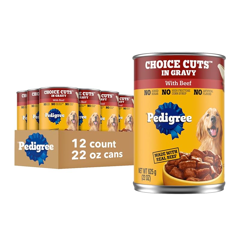 Ração úmida para cães adultos Pedigree Choice Cuts In Gravy com carne bovina, 616 g, pacote com 12 latas