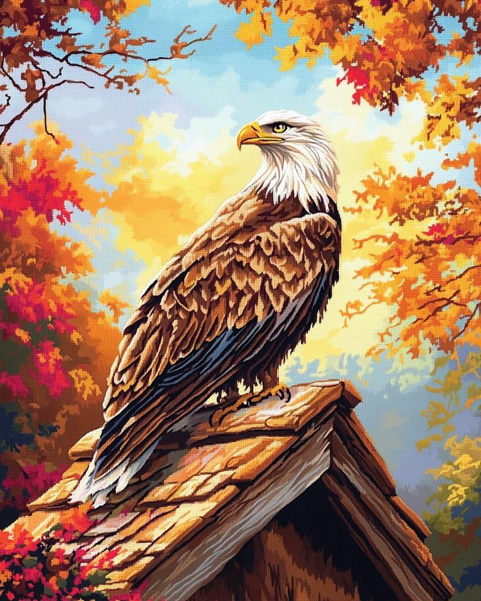 WallustrioaW Cross Stitch Embroidery Kits for Adults,White-Headed Sculptures on the Eaves,Embroidery Starter Kits 11CT Stamped Cross Stitch DIY Crafts Gift,16x20in