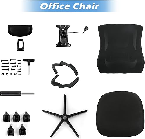 Miniatura 9 de PrimeZone Silla ergonómica de escritorio de oficina, cómoda silla de computadora de malla con brazos abatibles y soporte lumbar, reposacabezas y