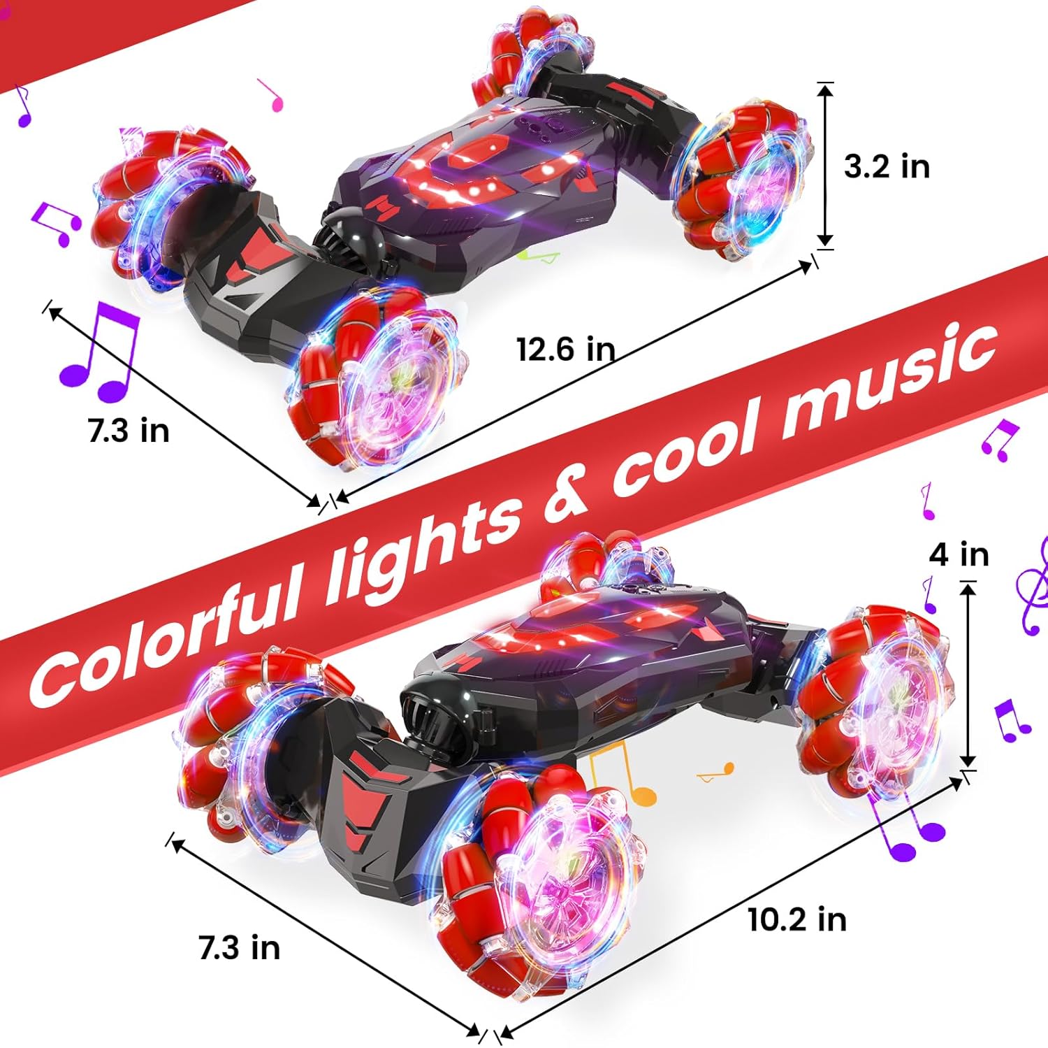 Gesture Sensing RC Stunt Car,Remote Control Car Toys for Ages 8-12,Drift Cars with Lights Music,4WD 360° Spins All Terrains Kids Toys RC Cars, 4-7 Best Birthday Gift for Kids - Image 2