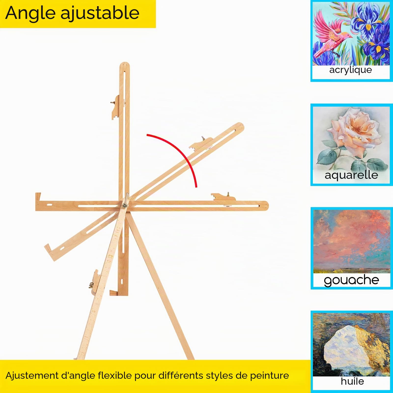 MEEDEN Chevalet de peinture en Bois de Hêtre- Chevalet de Trépied Réglable et Portable - Parfait pour les Peintres, les étudiants et les Artistes Paysagistes, Accueillant Toile Maximum de 106 cm