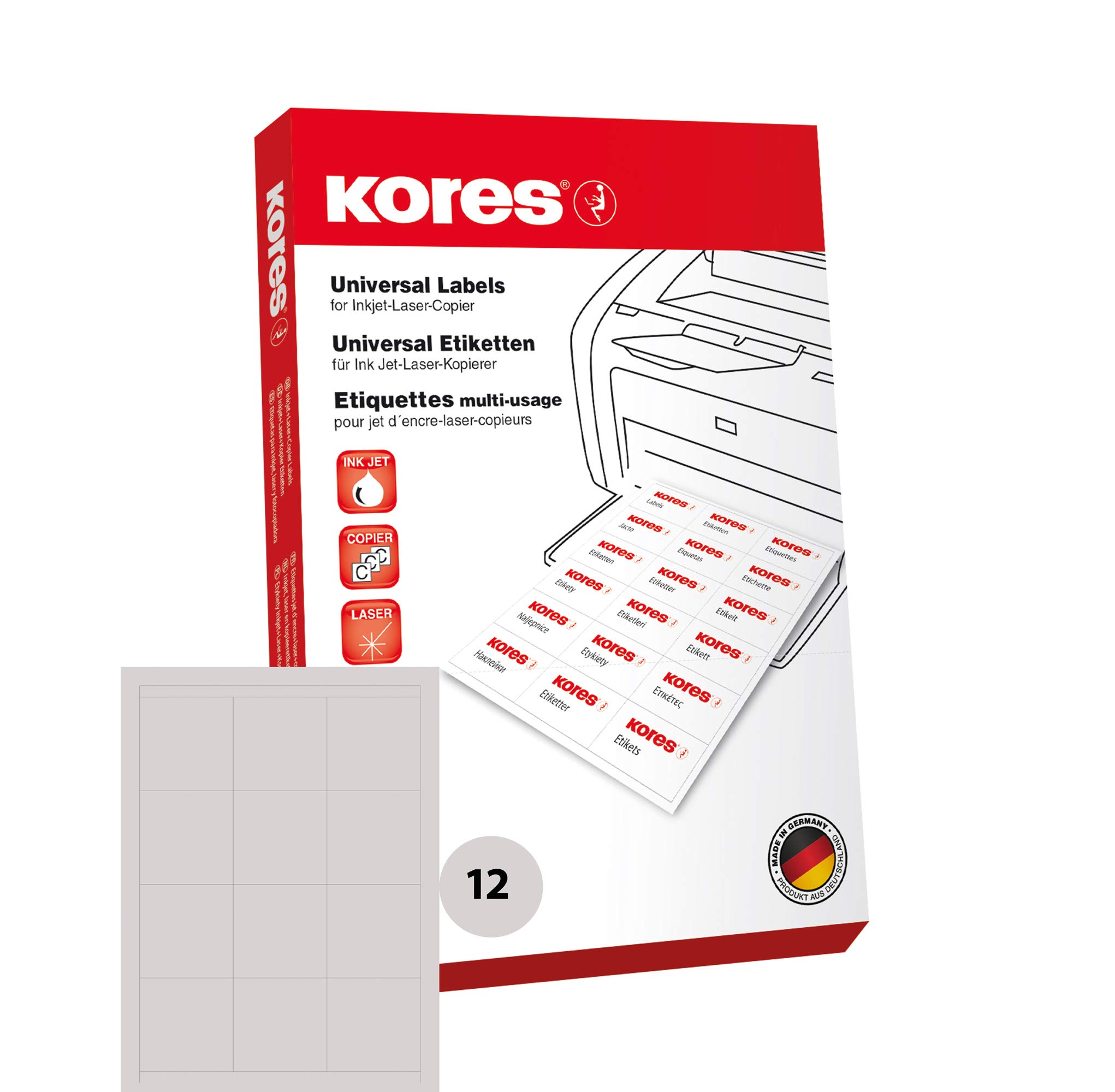 Kores - Uniwersalne samoprzylepne etykiety prostokątne, 100 arkuszy białych z etykietami 70 x 70 mm
