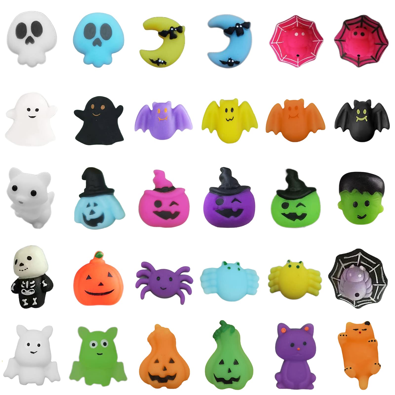 30pcs Halloween Mochi Squishy Toys,Mini HalloweenMochies Squishies Fidget Toy for Kids Trick or Treat Fidget Stress Squeeze Toys Pack for Kids Halloween Party Favors,Treat Bags Filler Gifts