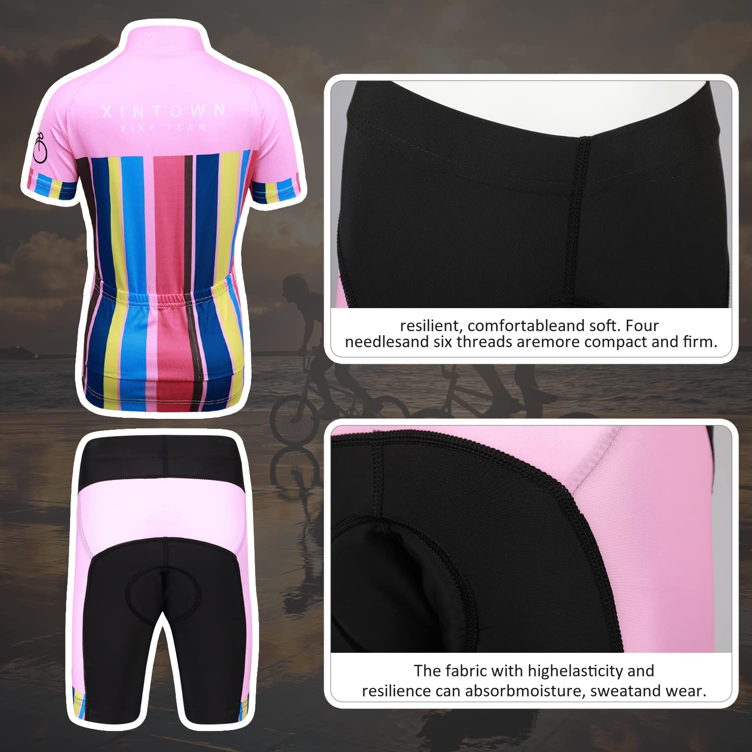 Enfant Garçon Fille Maillot de Cyclisme Manches Courtes et Cuissard de Cycliste Combinaison Cycliste pour Unisex Enfants Séchage Rapide VTT Eté
