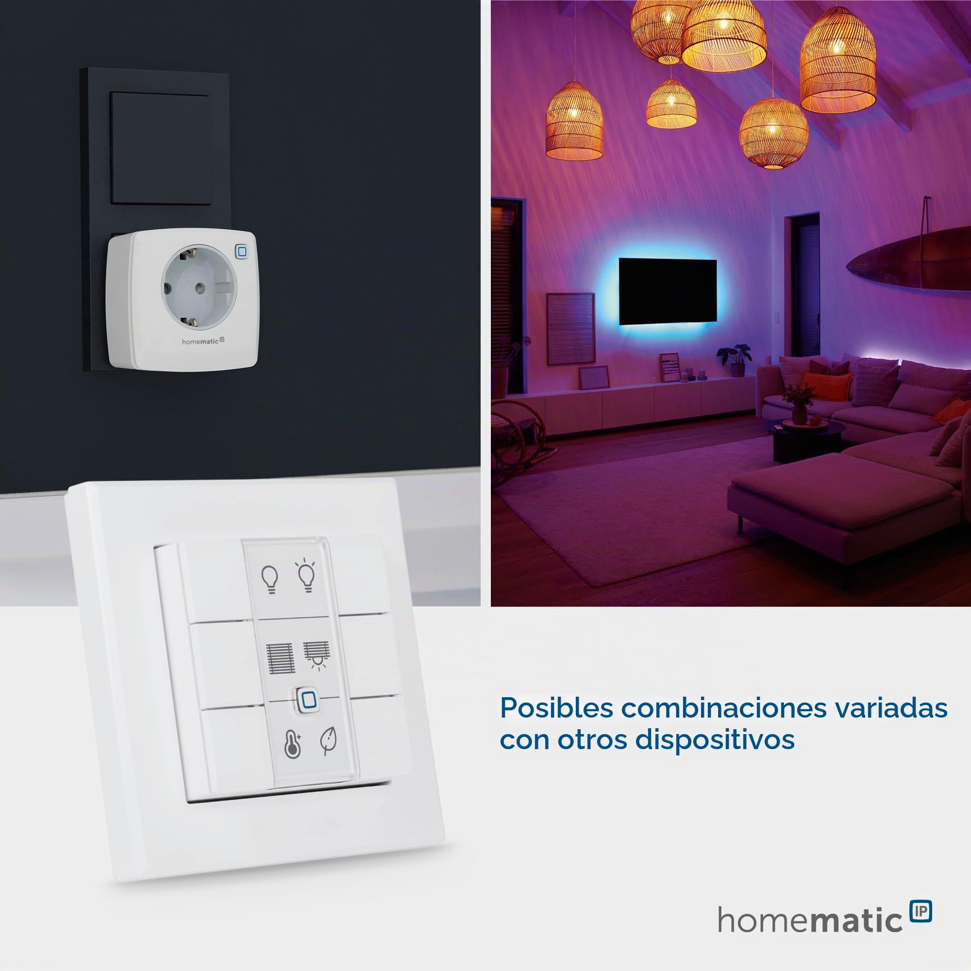 Homematic IP Smart Home 142308A0 - Pulsador de pared de 6 enchufes, interruptor de pared, 6 botones, accesorios para su Homematic IP Smart Home, uso universal, cambia actuadores y termostatos