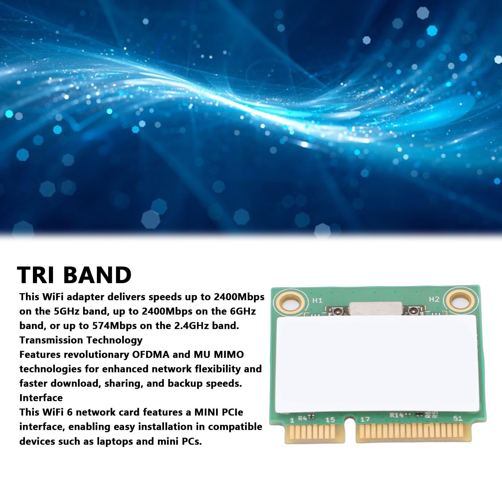 Scheda di Rete WiFi 6, 5.3 Tri Band 5400Mbps con Interfaccia MINI PCIe, per Laptop window 10 11