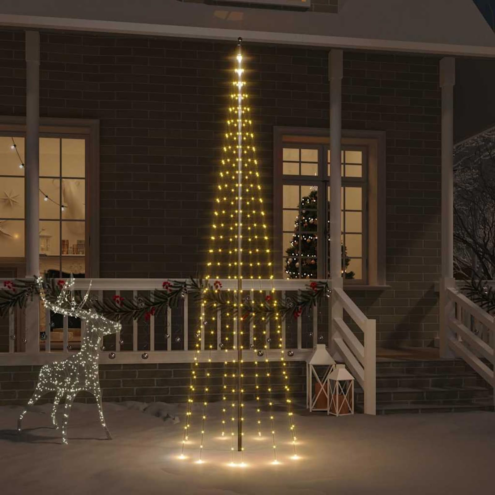Gecheer Árbol de Navidad LED de Exterior para mástil, 310 Luces Blanco cálido, 300 cm de Alto, 8 Efectos de iluminación, con Cable USB de 5 m, fácil Montaje
