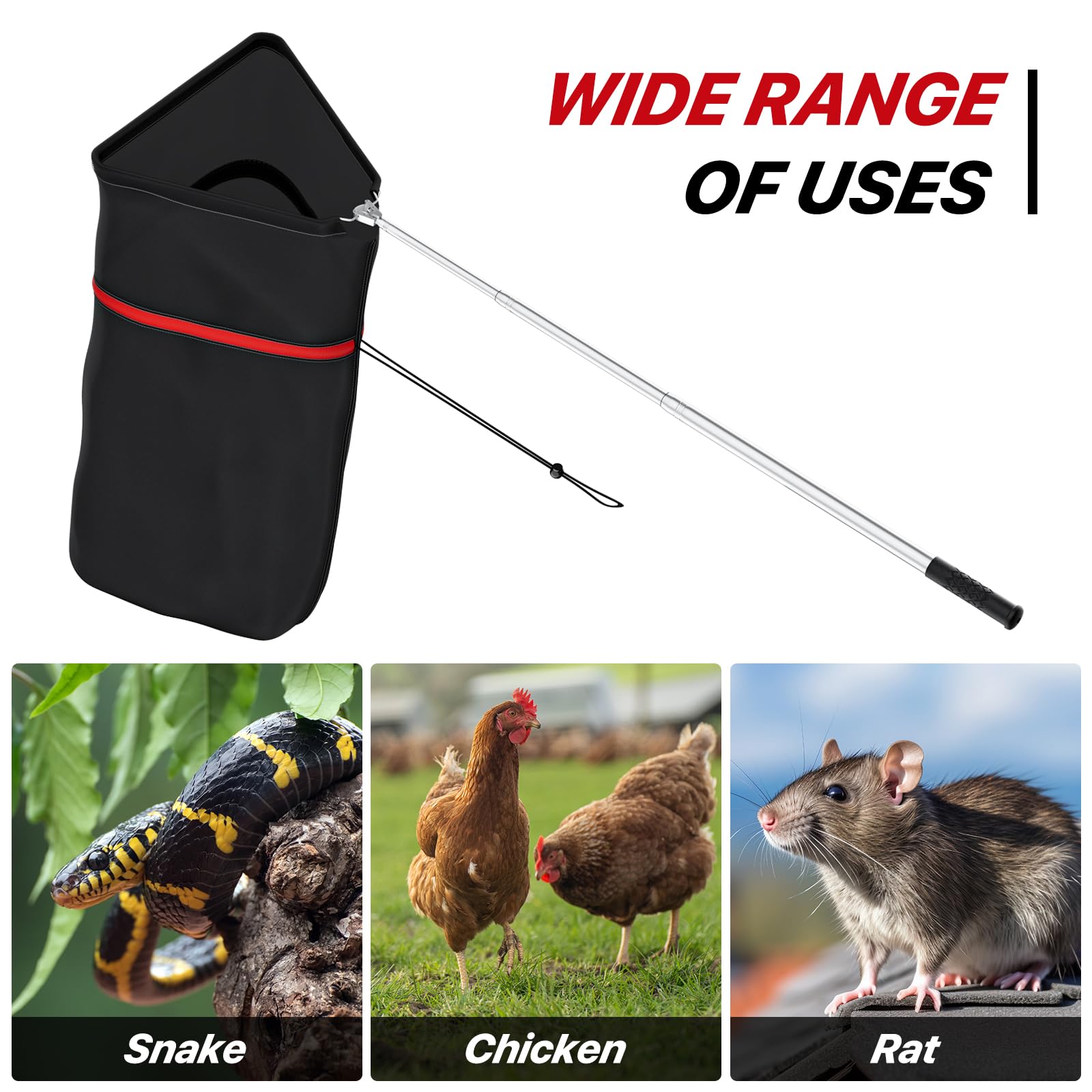 Schlangenfangnetz mit sicherem Kordelzug, 73,7 cm - 165,1 cm, Handwerkzeug zum Umziehen von Huhn, Ente, Gans, Katze, Vogel, Waschbär, Hund, Rassel, Schlangen, Eidechse, Reptilien und andere