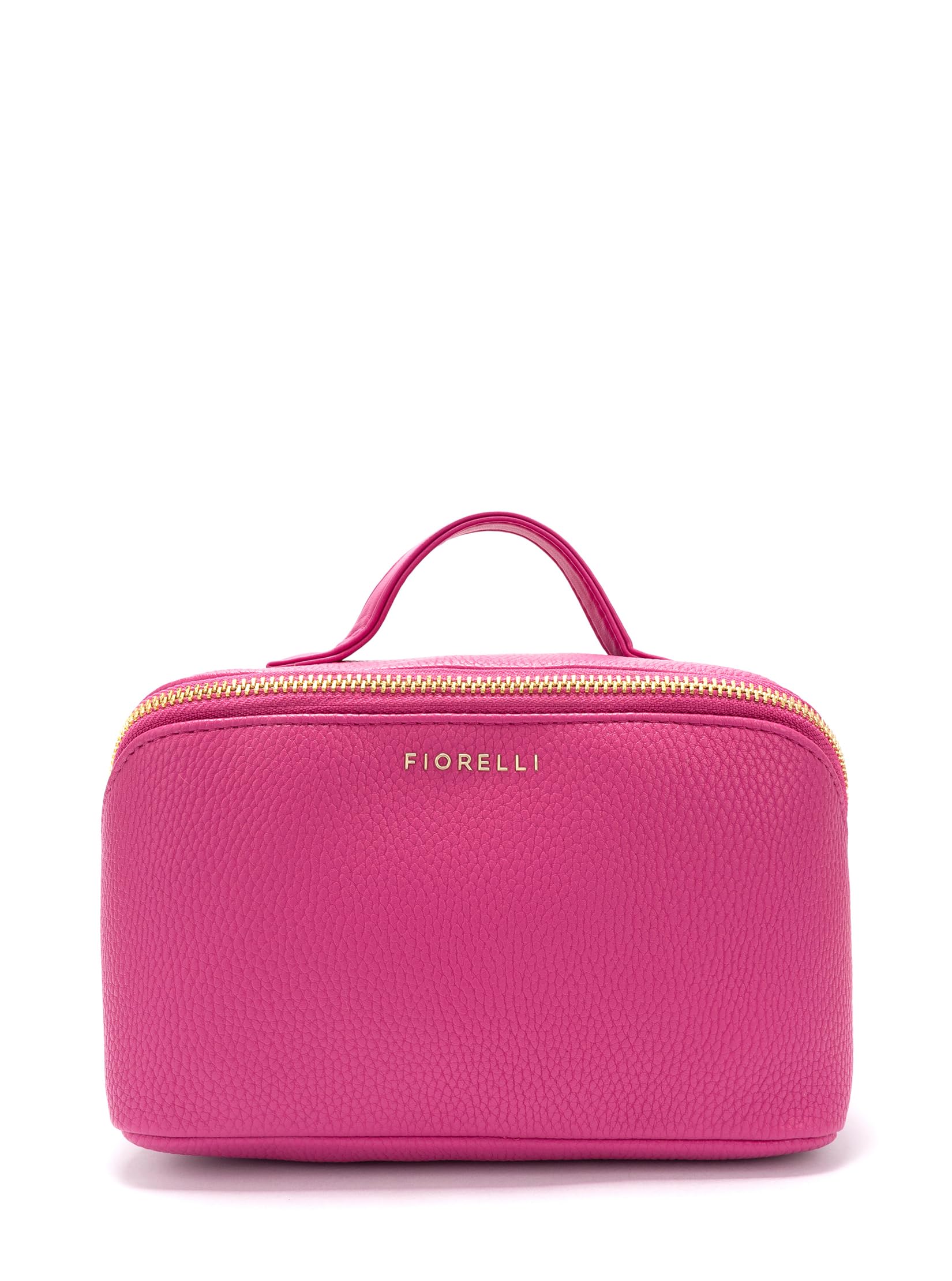 Talia Double Compartment Cosmetic Bag, Flat Lay Makeup Bag, for Toiletries & Cosmetics, Faux Leather, Hot Pink