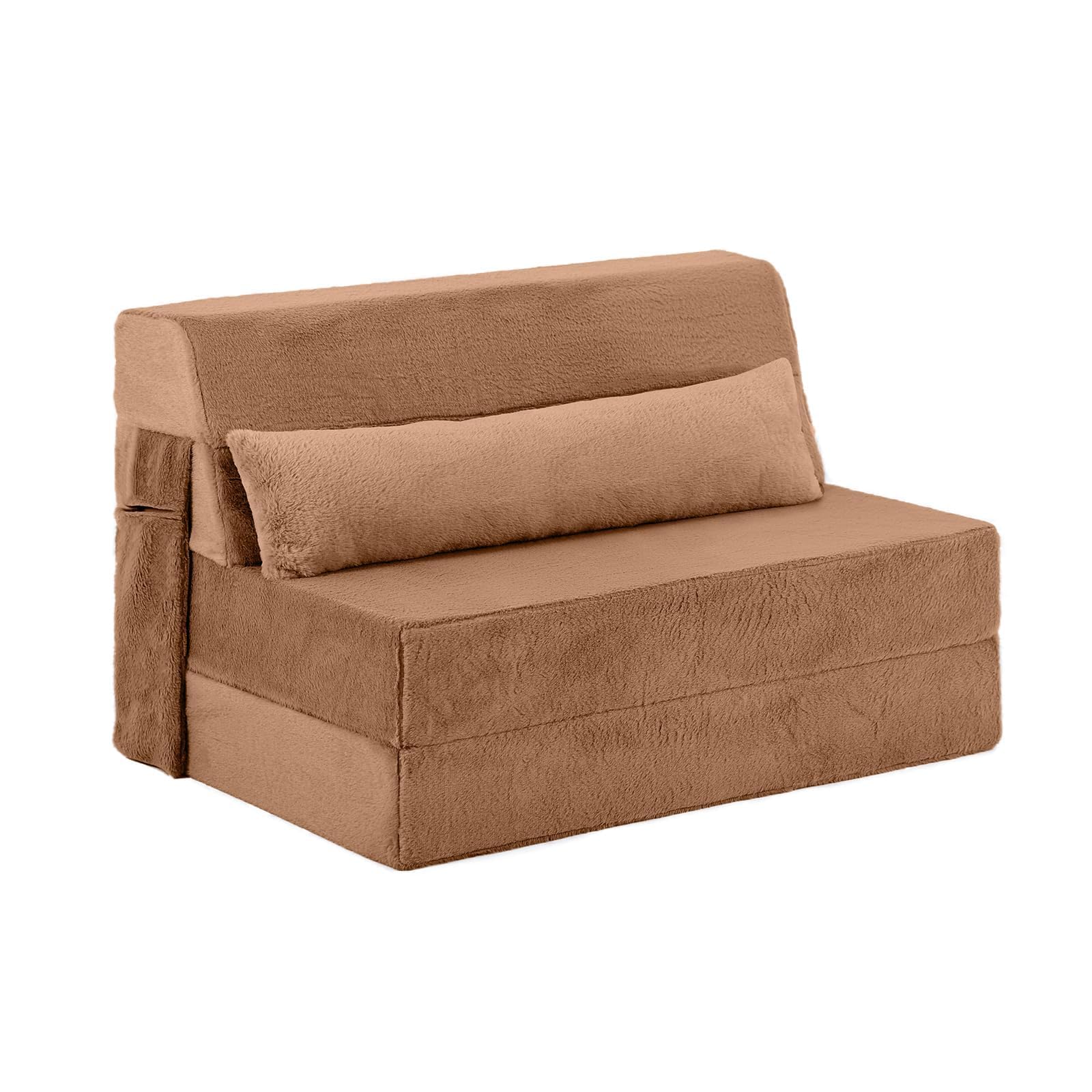 SESHINELL Folding Sofa Bed with Pillow, 4-in-1 Floor Couch Sleeper Chair, Fold Out Guest Mattress Chair Bed with Side Pocket, Boneless Couch for Living Room, Dorm, Home Office, 97X200X15.5CM, Brown โ image 1